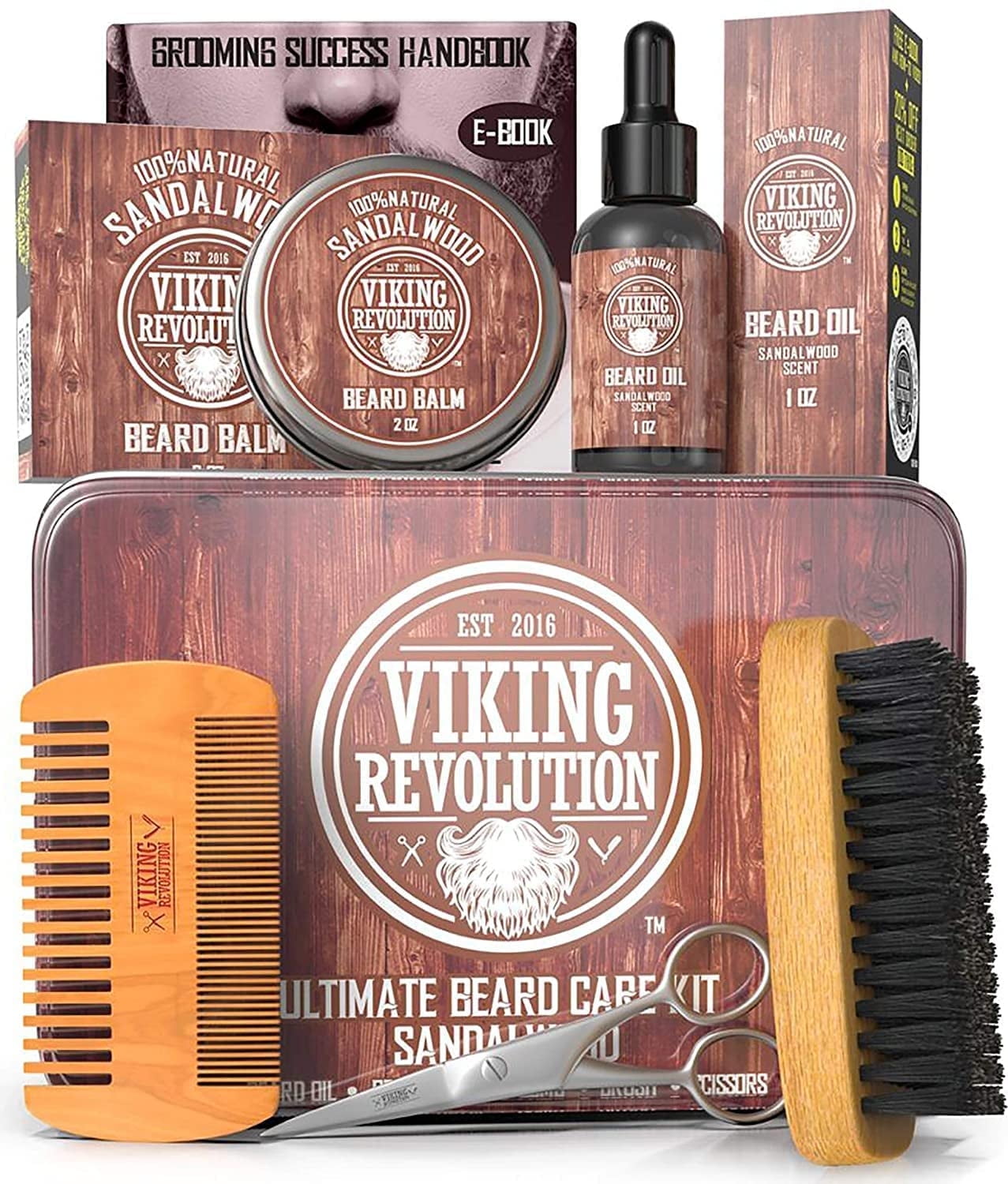 Viking Revolution Ultimate Beard Grooming Kit for Men with Boar Brush, Wood Comb, Sandalwood Balm, Oil, and Scissors (6 Piece Set) 1qvqv