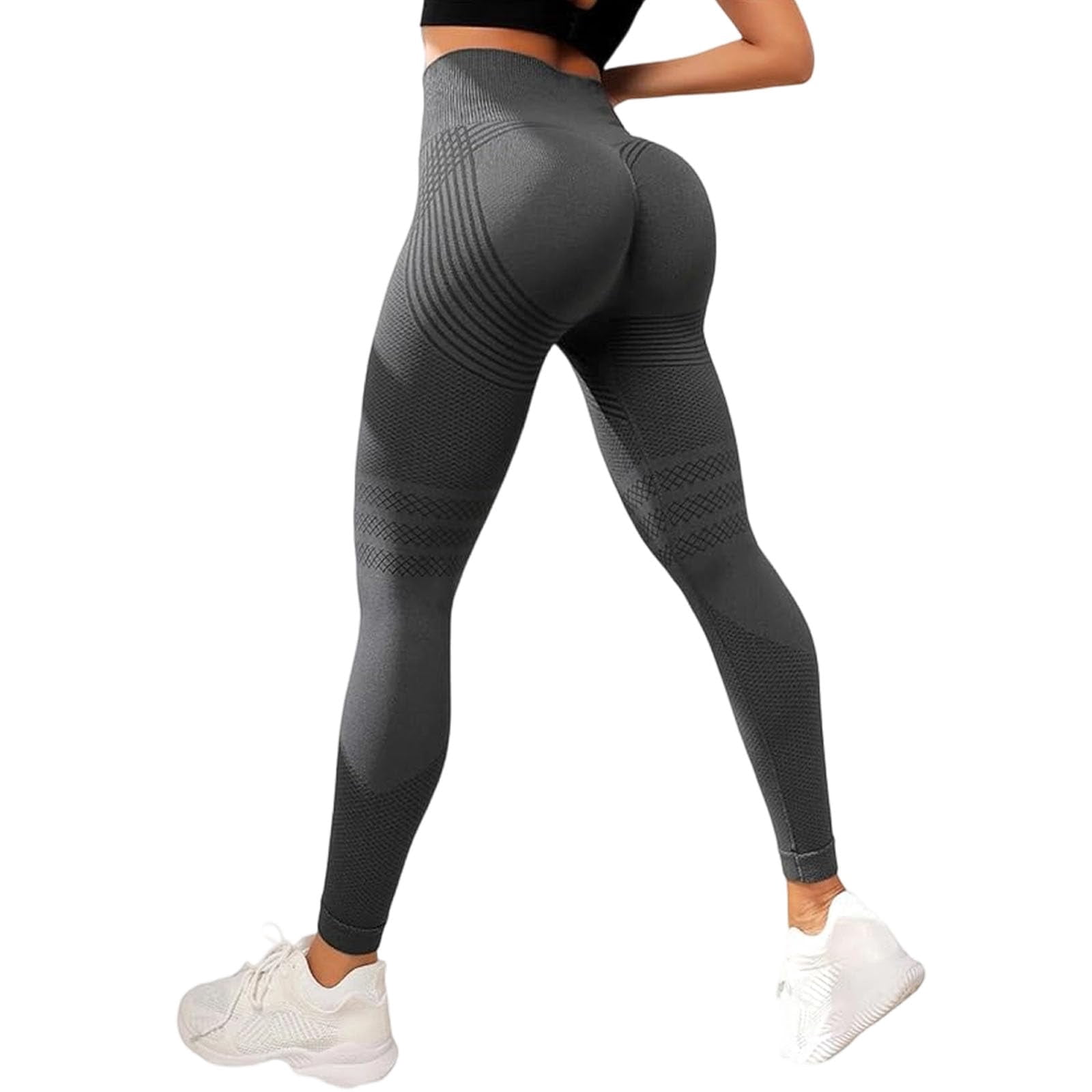 Generic High Waist Sculpting Leggings 3D Seamless Compression Yoga Workout Pants (Grey, S) xcjdy