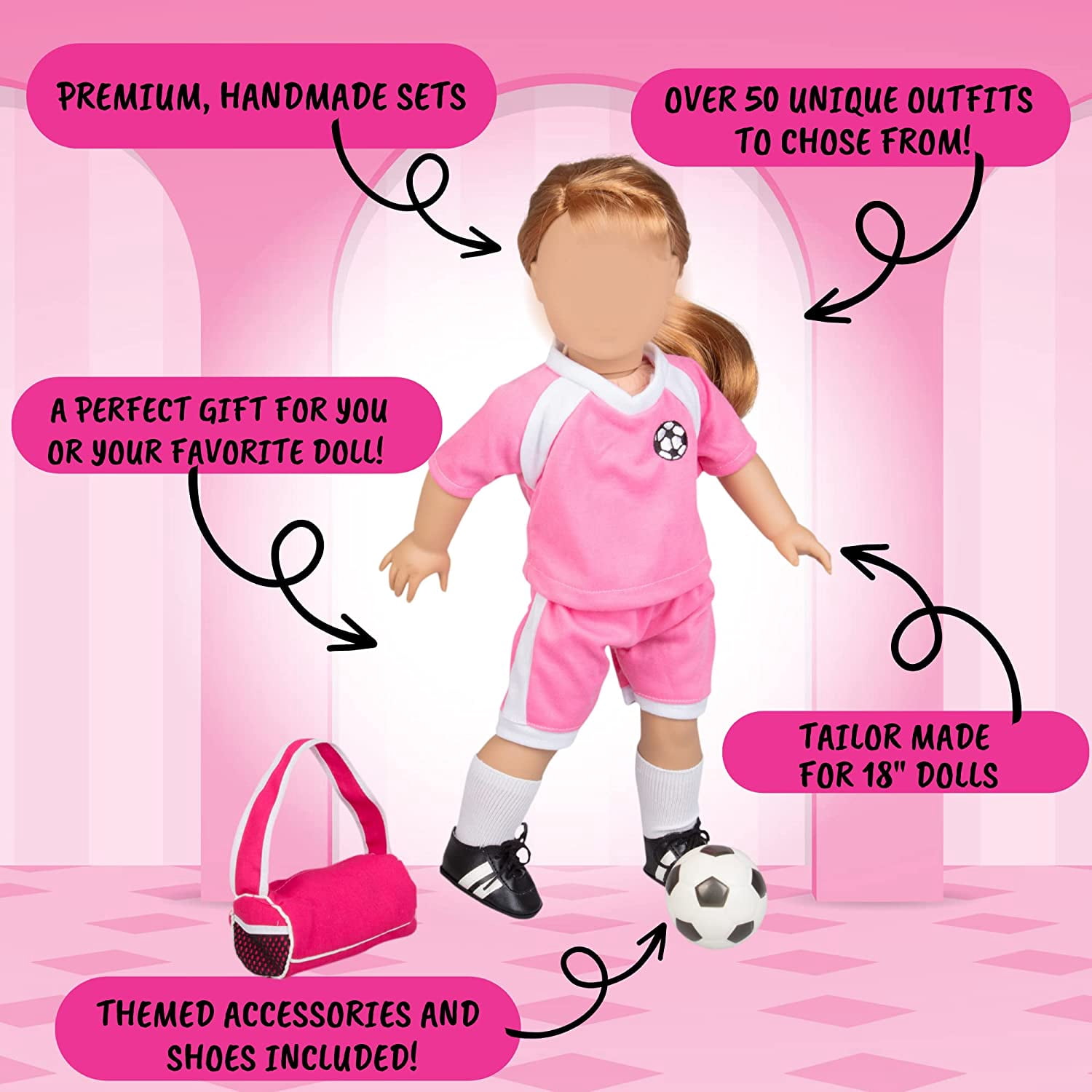Dress Along Dolly Yoga Gymnastics Doll Outfit Set for 18 in Dolls (Black, 5 Piece Set) bp1tf
