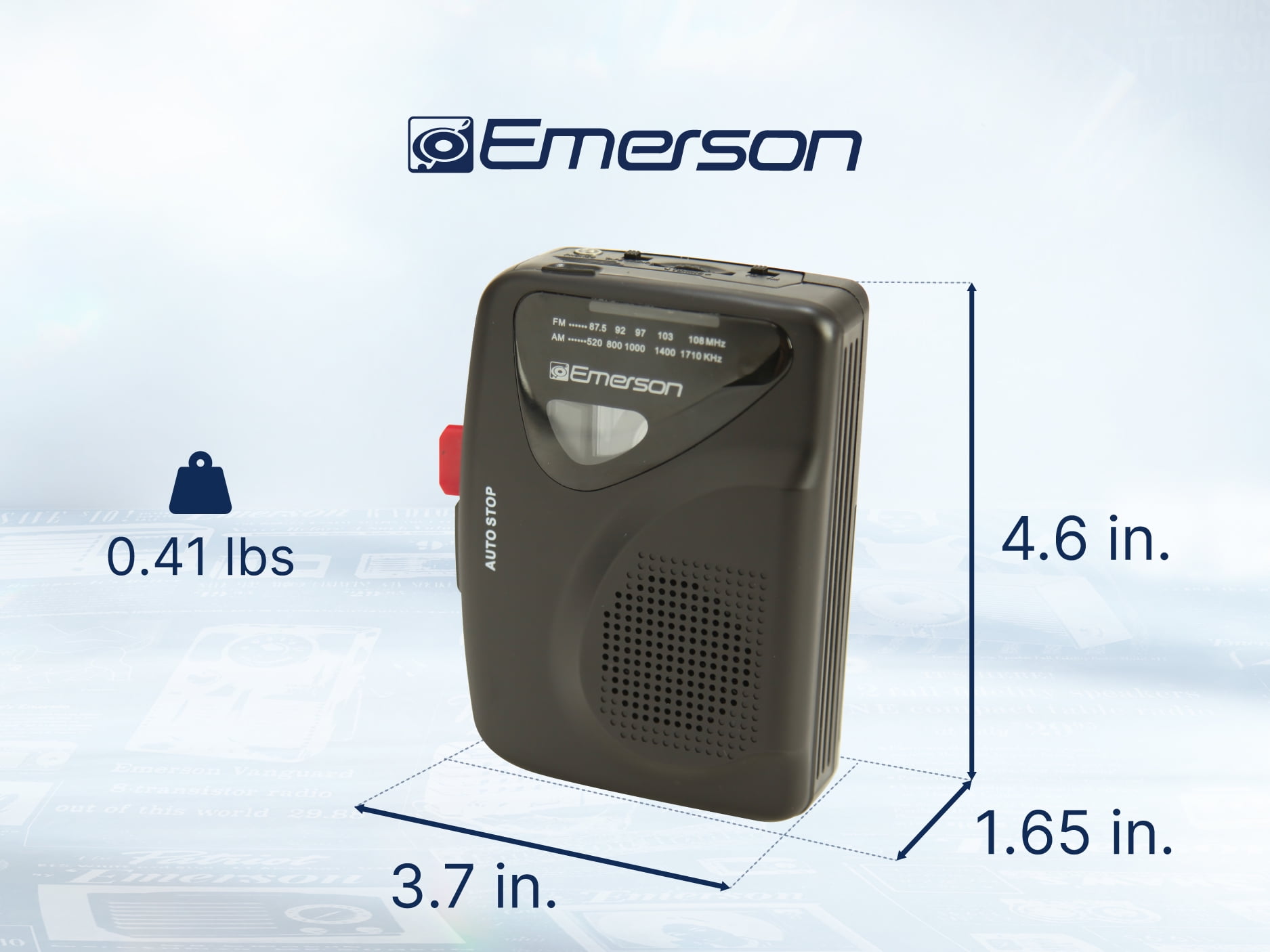 Emerson Portable Cassette Player and Recorder with AM/FM Radio (Black, 1 Unit) 6x53b