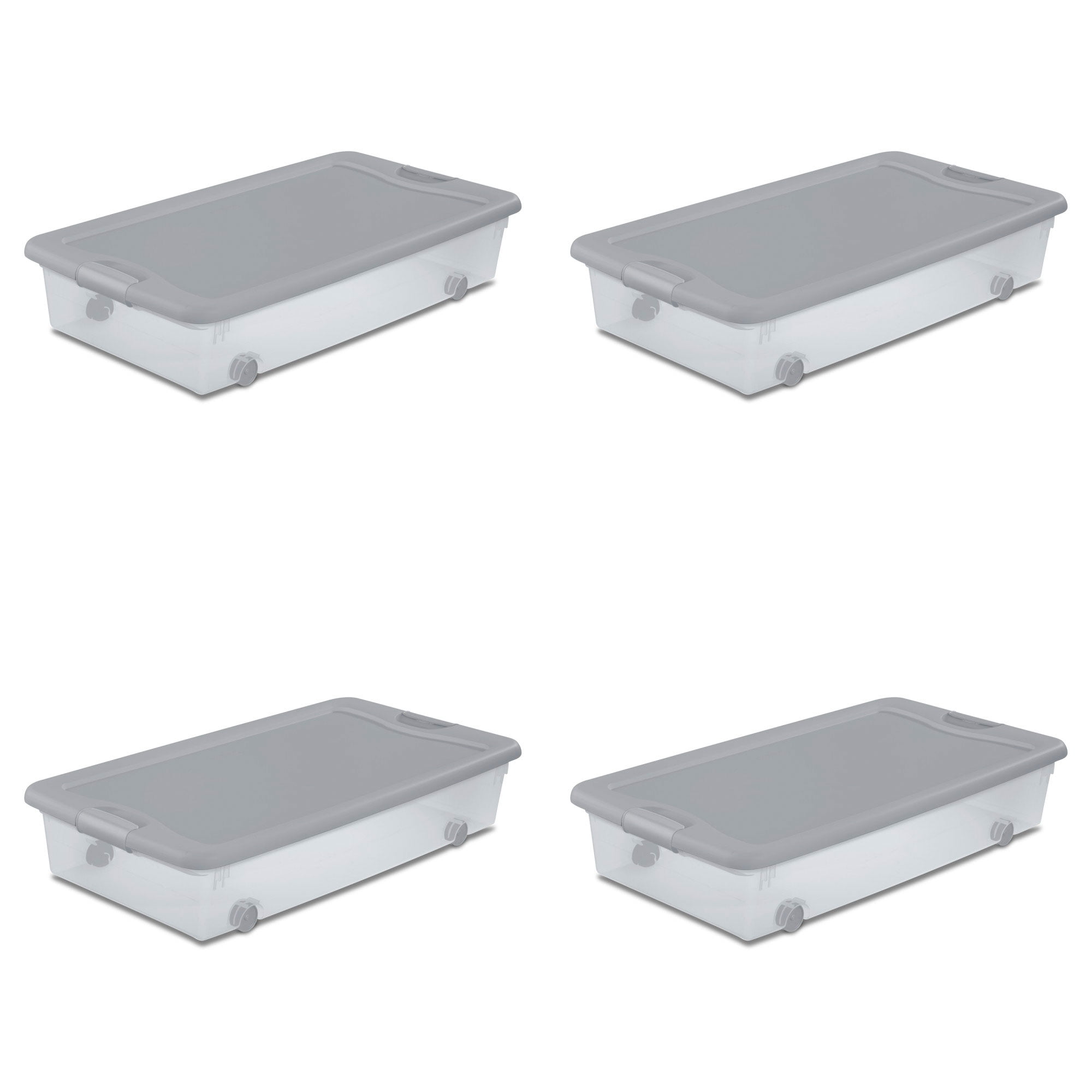 Sterilite 56 Qt Wheeled Under Bed Storage Container (Silver Tint, 12 Pack) 7okjw