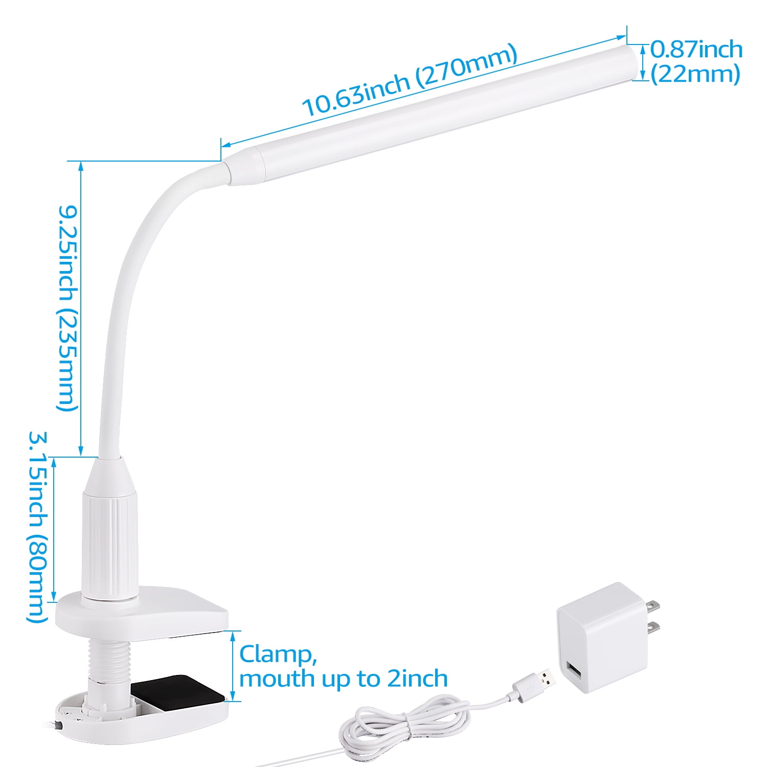 TorchStar 5W LED Clamp Desk Lamp, Adjustable Gooseneck, Touch Control, 4000K Cool White (1 Pack) 7eslj