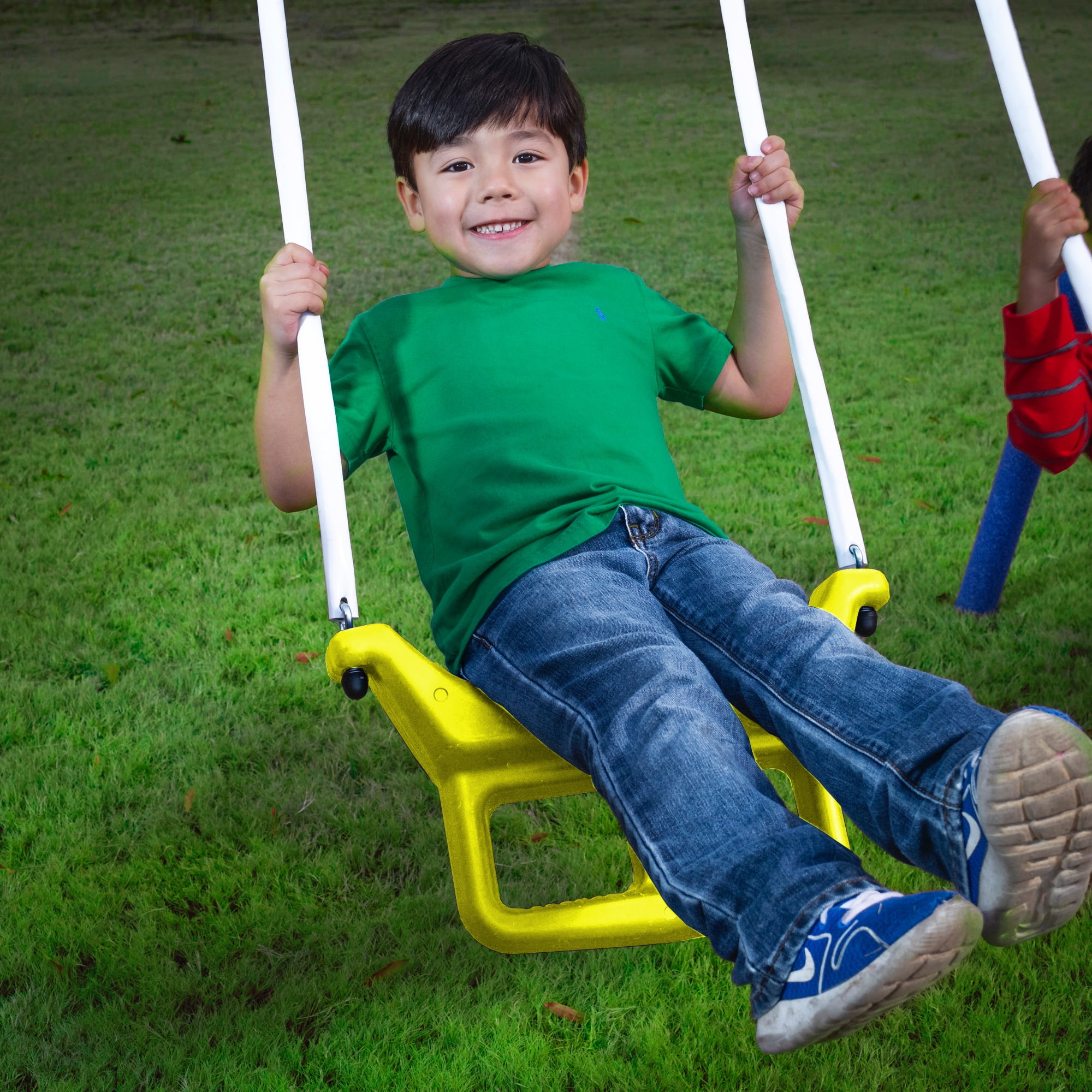 XDP Recreation Rising Sun Metal Swing Set with Slide, Seesaw, and Glider (Yellow, 10-Child Capacity) 1zow3