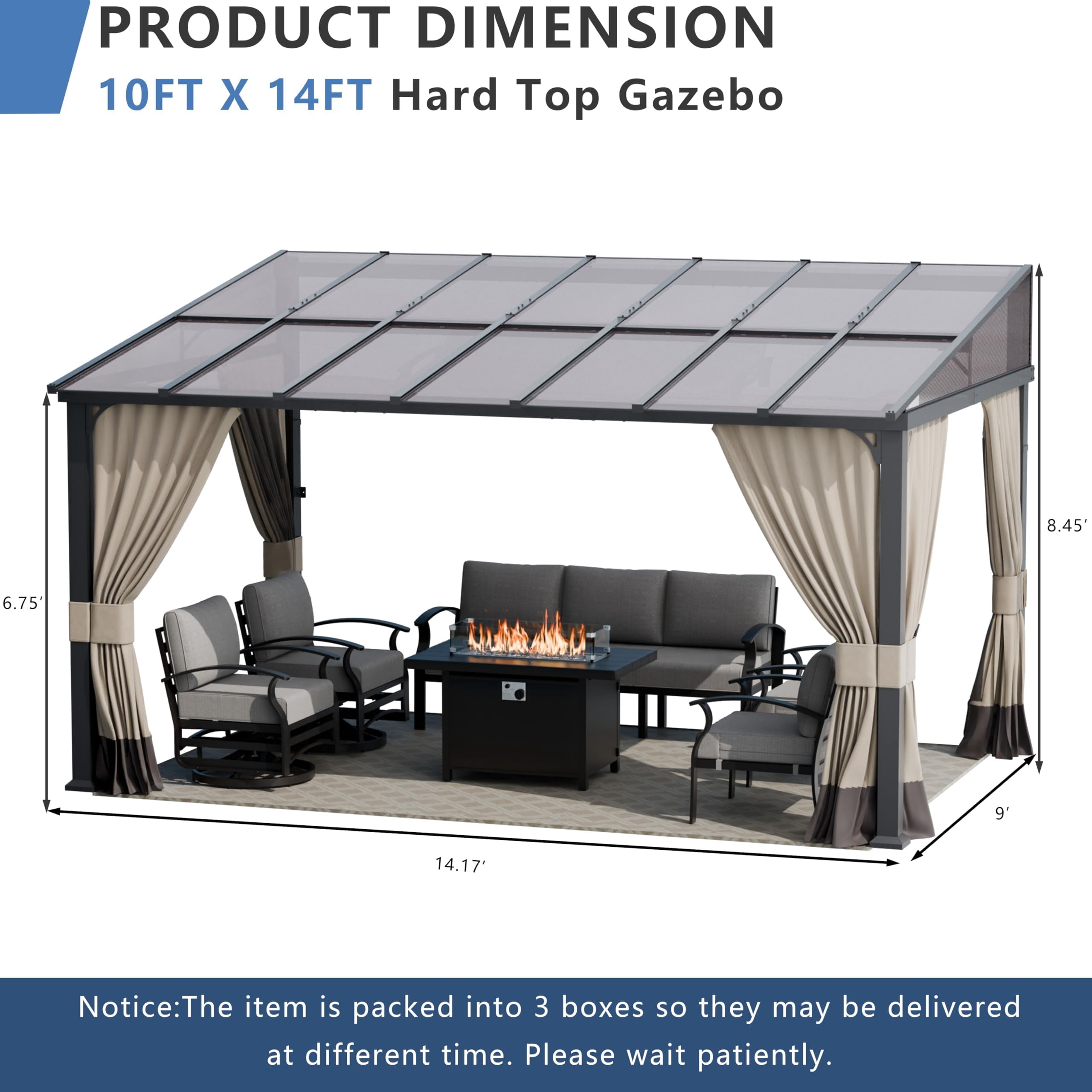 ALAULM Wall Mount Hardtop Gazebo with Curtains and Netting, Outdoor Patio Pergola (Sand, 10 ft x 14 ft) d3rk4