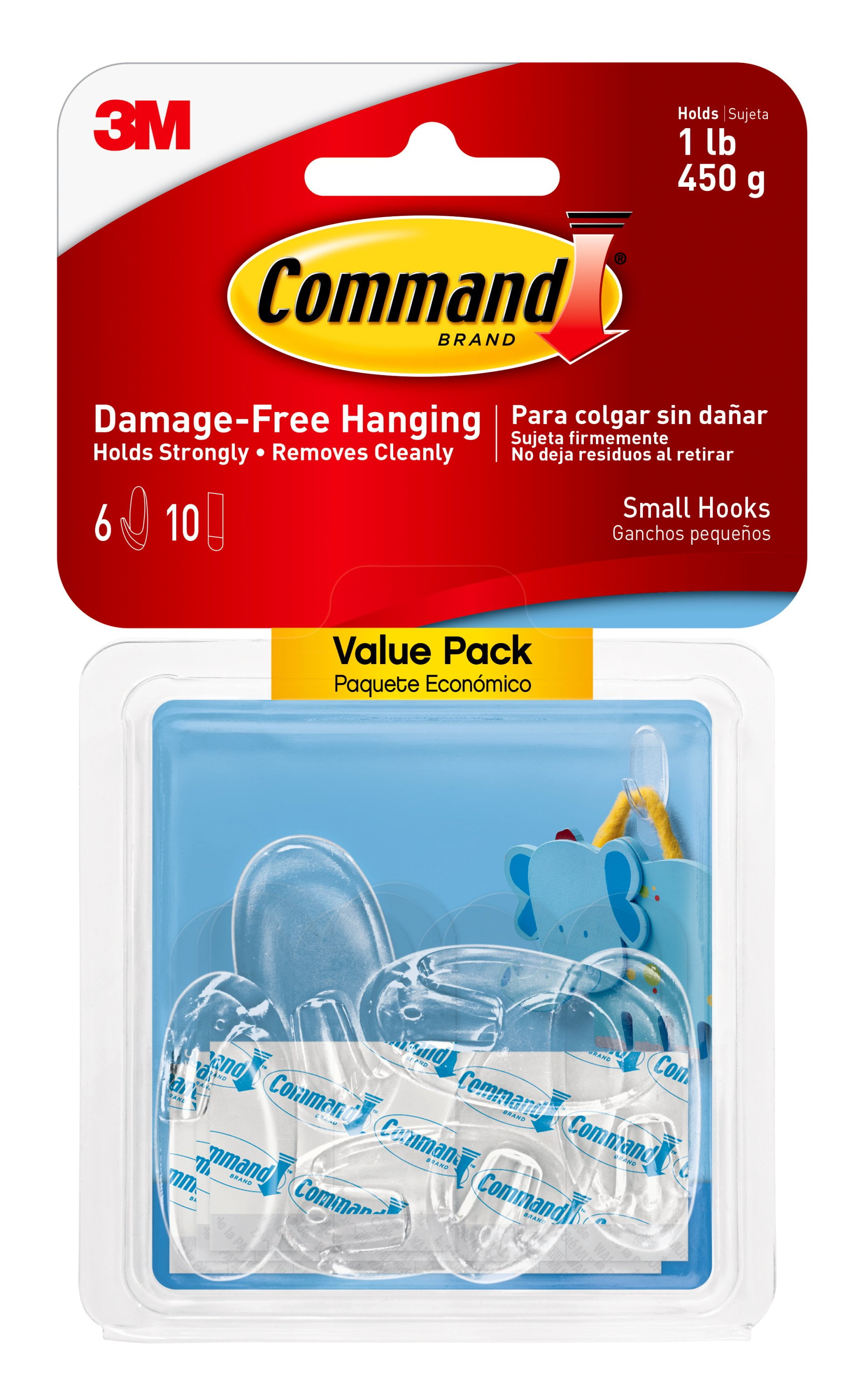 Command Clear Adhesive Hooks for Damage-Free Hanging (Clear, 60 Count) ey58b