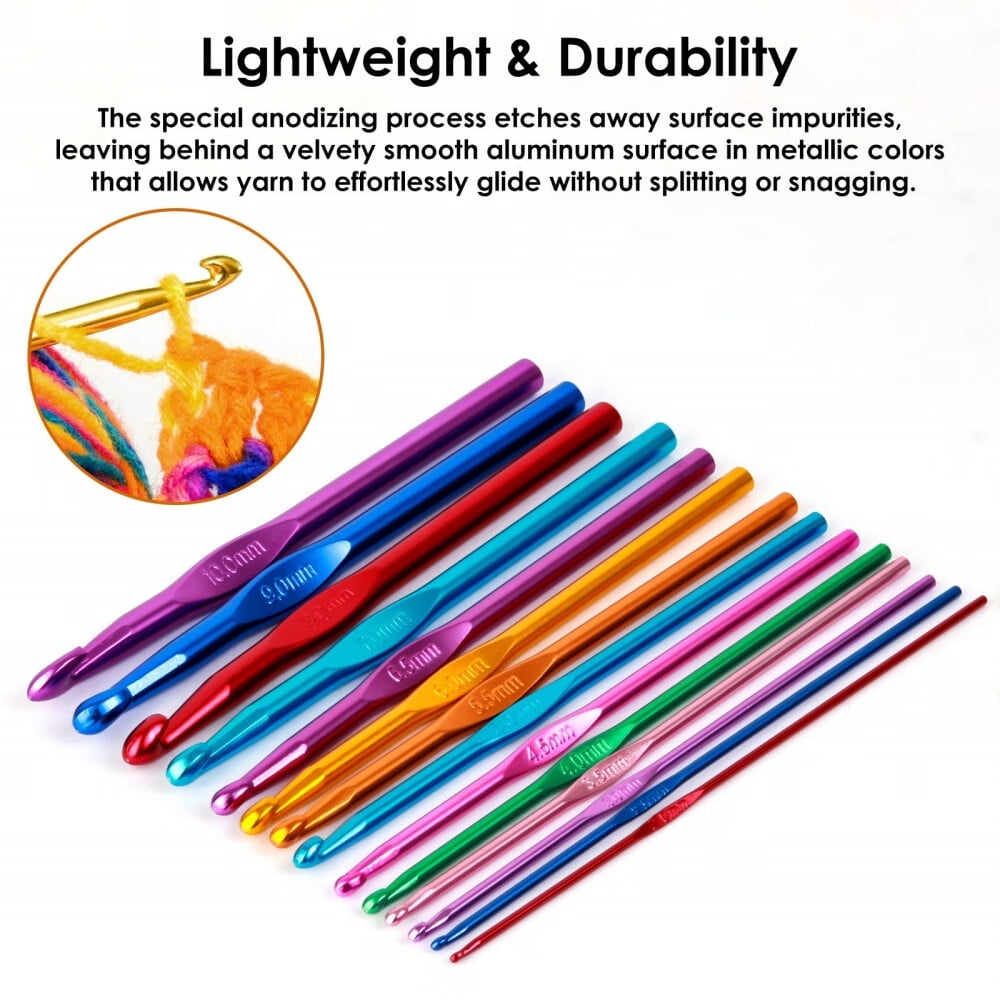 HOMUHOMU Crochet Hooks Set, Ergonomic Aluminum Knitting Needles for Yarn Craft (Multicolor, 14 Piece Set) d8fvu