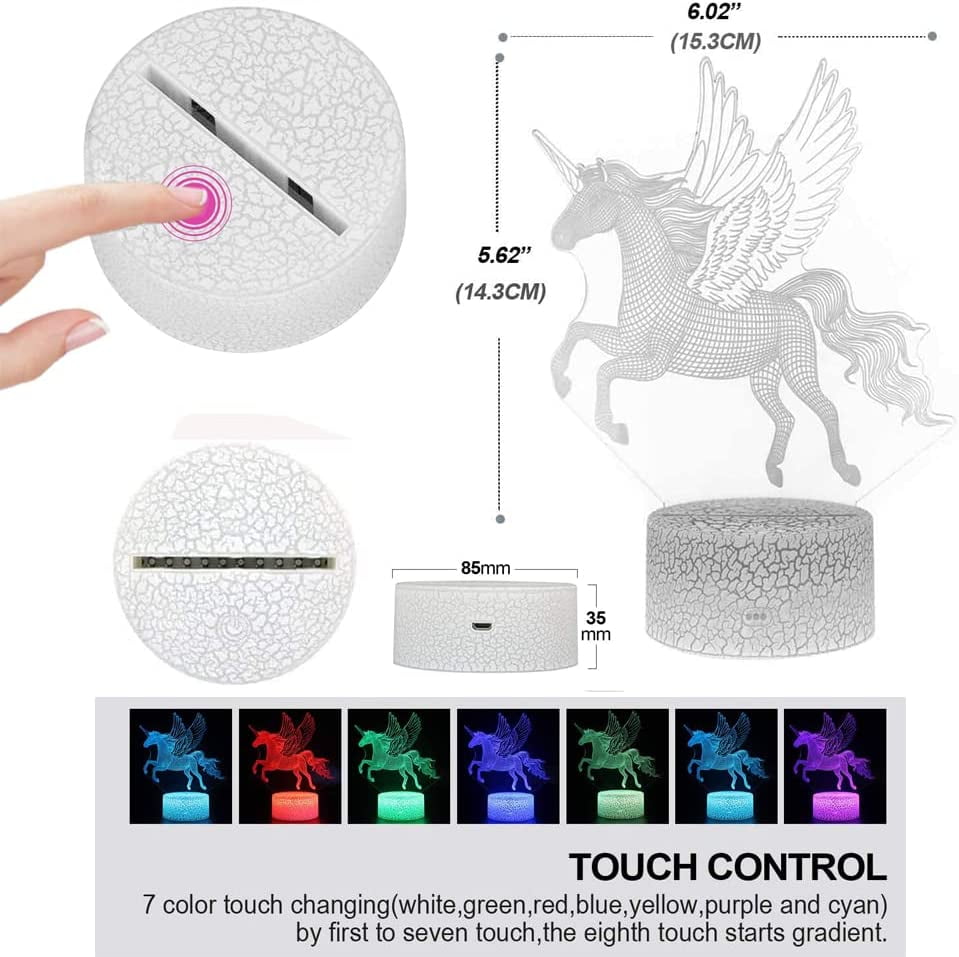 Ysitian 3D Unicorn Night Light with Remote Control, 7-Color LED Bedside Lamp for Kids Bedroom (1 Unit) jj9n2