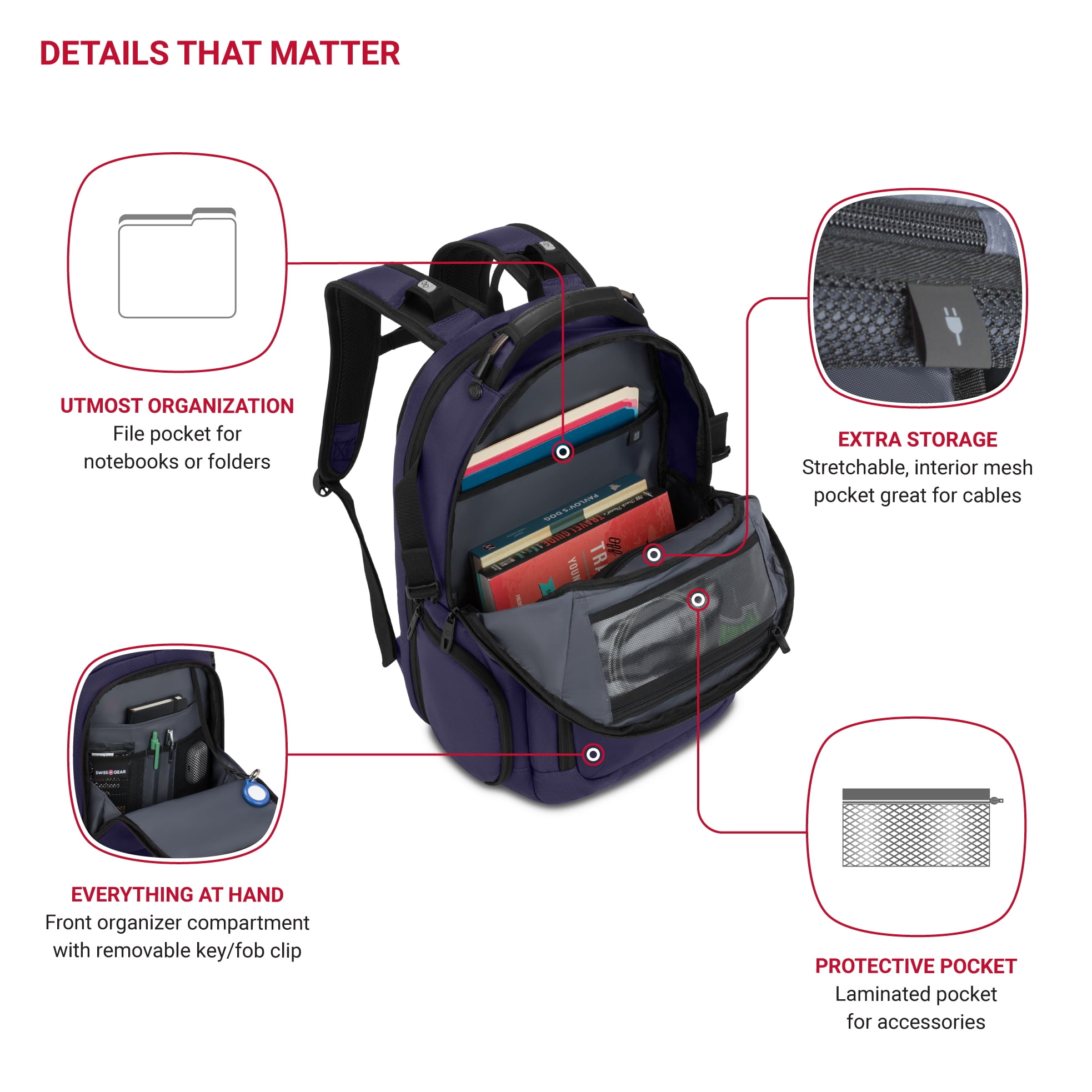 SWISSGEAR Stride ScanSmart Laptop Backpack, Ergonomic Travel Bag for 17 in Laptops (Peacoat Blue, 18 x 13.25 x 7.5 in) h9zll