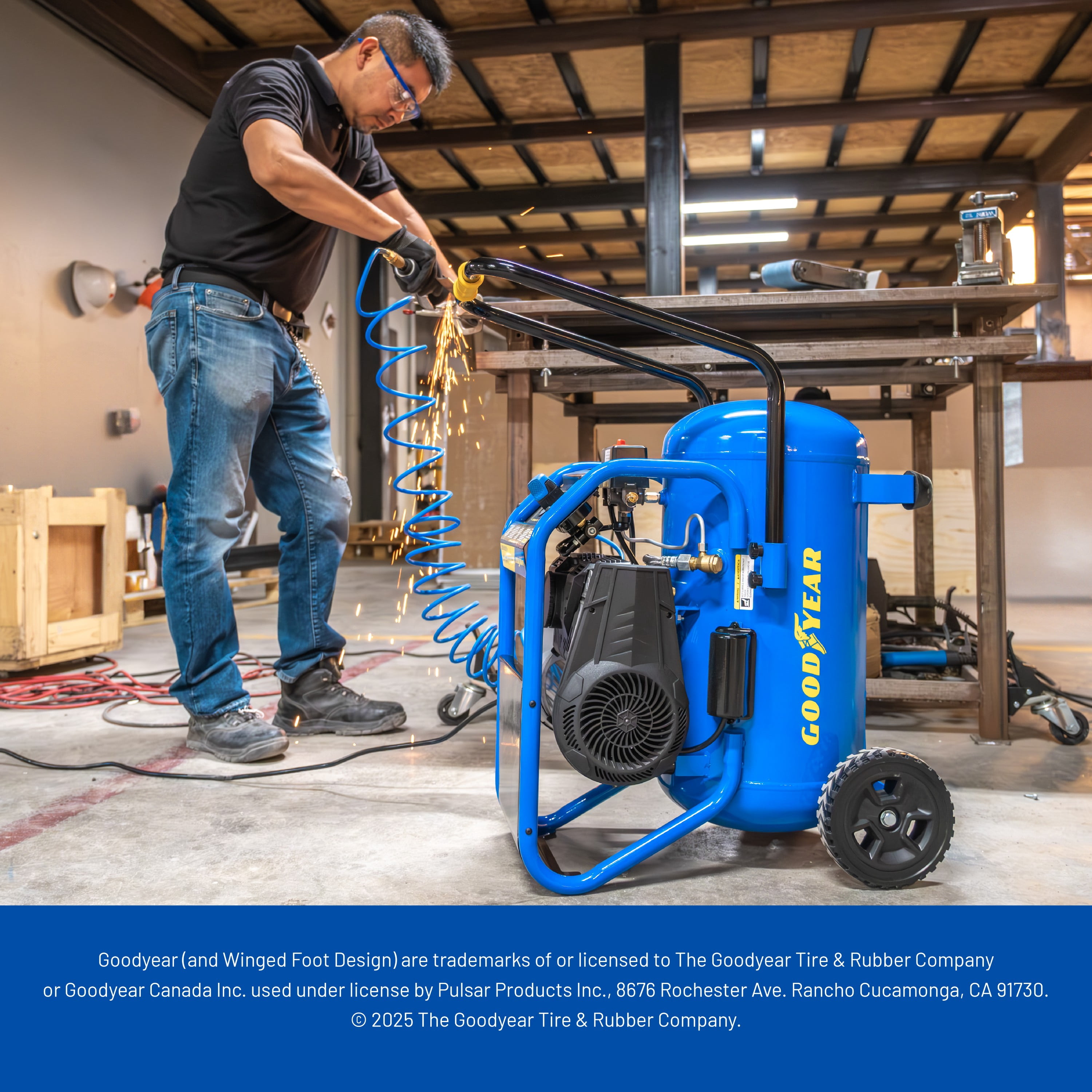 Goodyear 10 Gallon 175 PSI Super Quiet Oil Free Electric Air Compressor (Blue, 10 Gallon) p3nrg