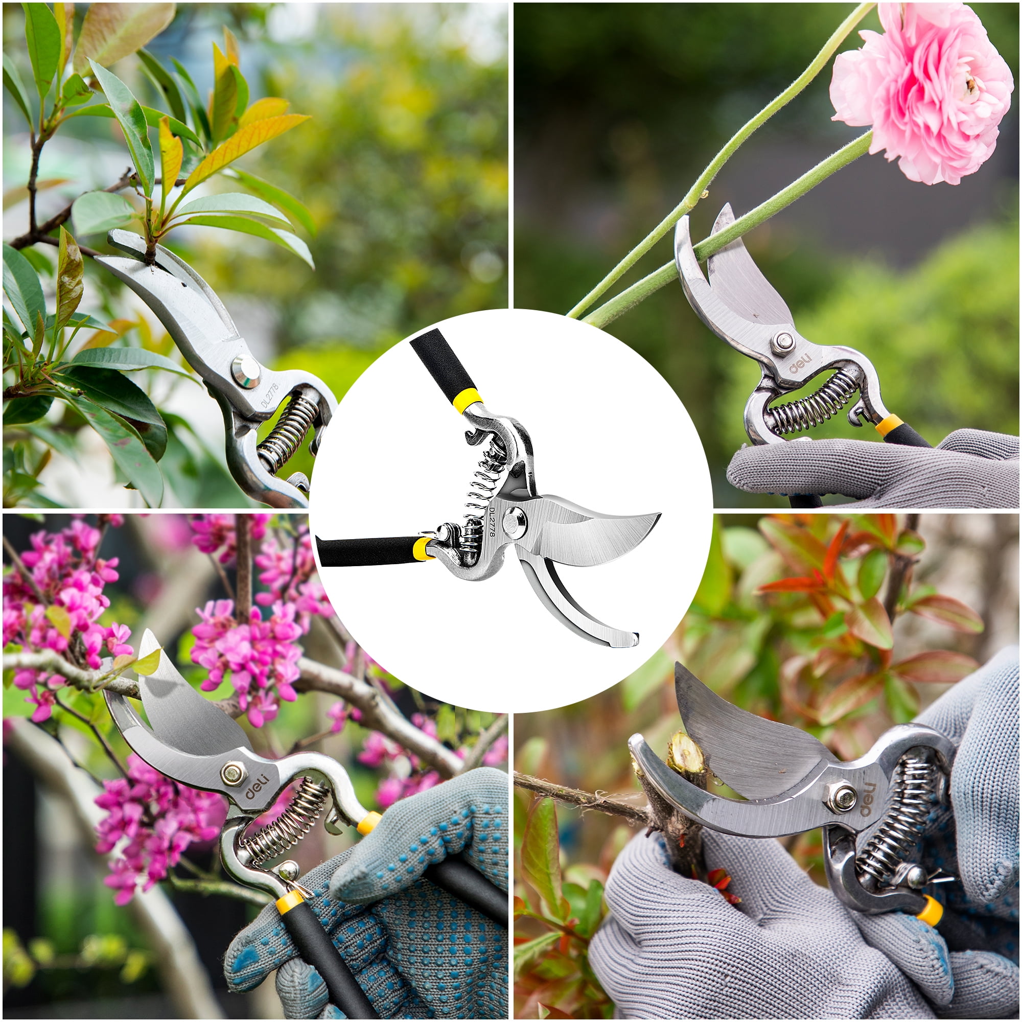 Deli Bypass Pruning Shears, Ergonomic Gardening Clippers for Plants and Flowers (Black, 8 in) fff97