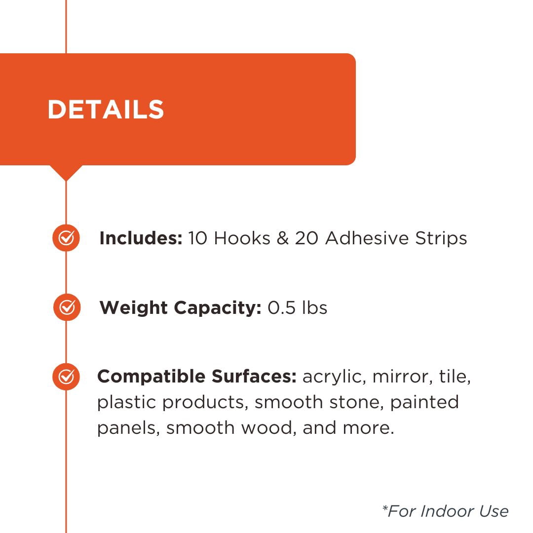 BLACK+DECKER Wall Hooks Removable Adhesive Organizers (Black, 10pk, 0.5 lb Capacity) 113c6