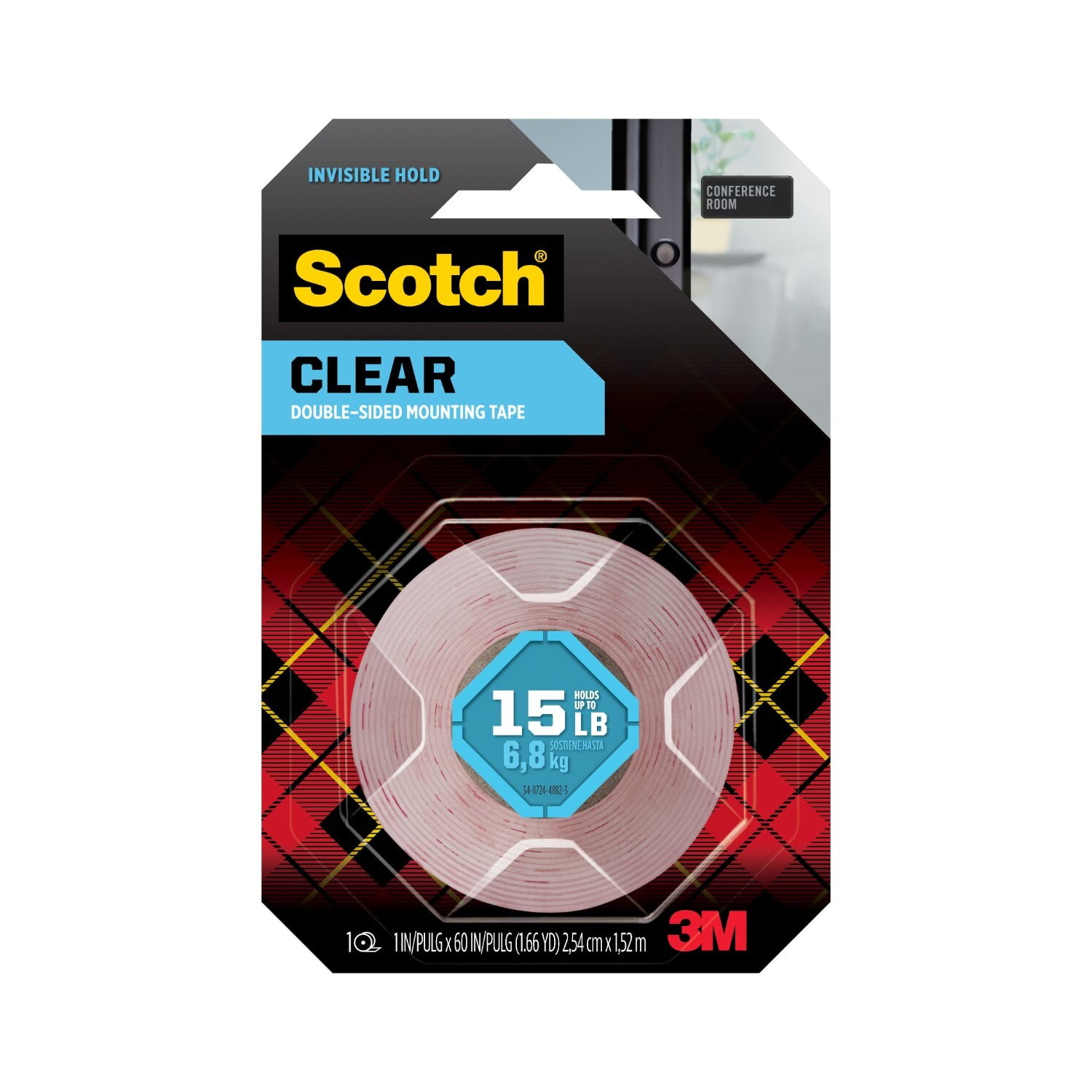Scotch Clear Double Sided Mounting Tape, Heavy-Duty Permanent Adhesive for Indoor Projects (Clear, 1 in x 60 in) ln96s