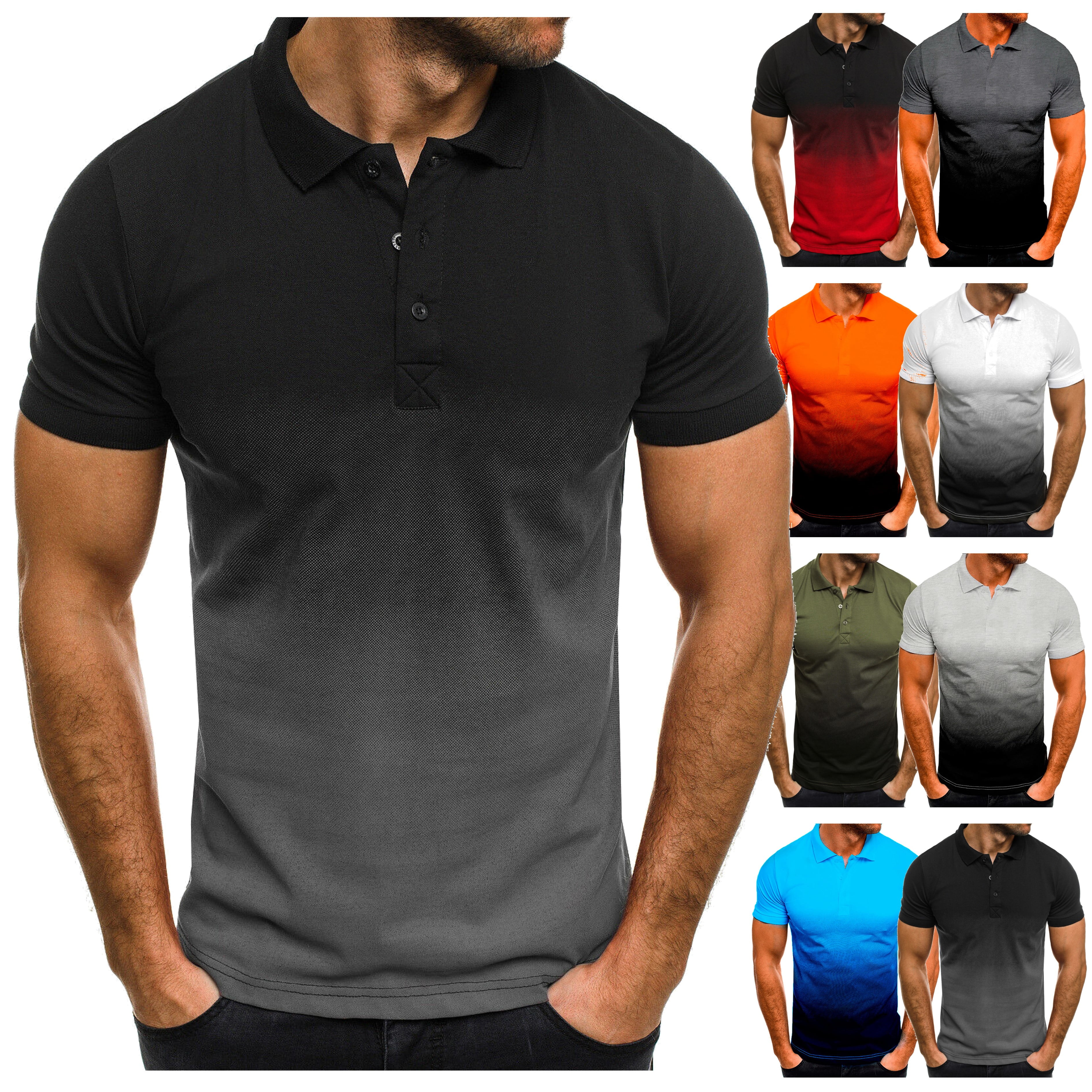 DDAPJ pyju Men's Performance Golf Polo Shirt Moisture Wicking Gradient Print Short Sleeve Athletic Top (Black, M) d7efl