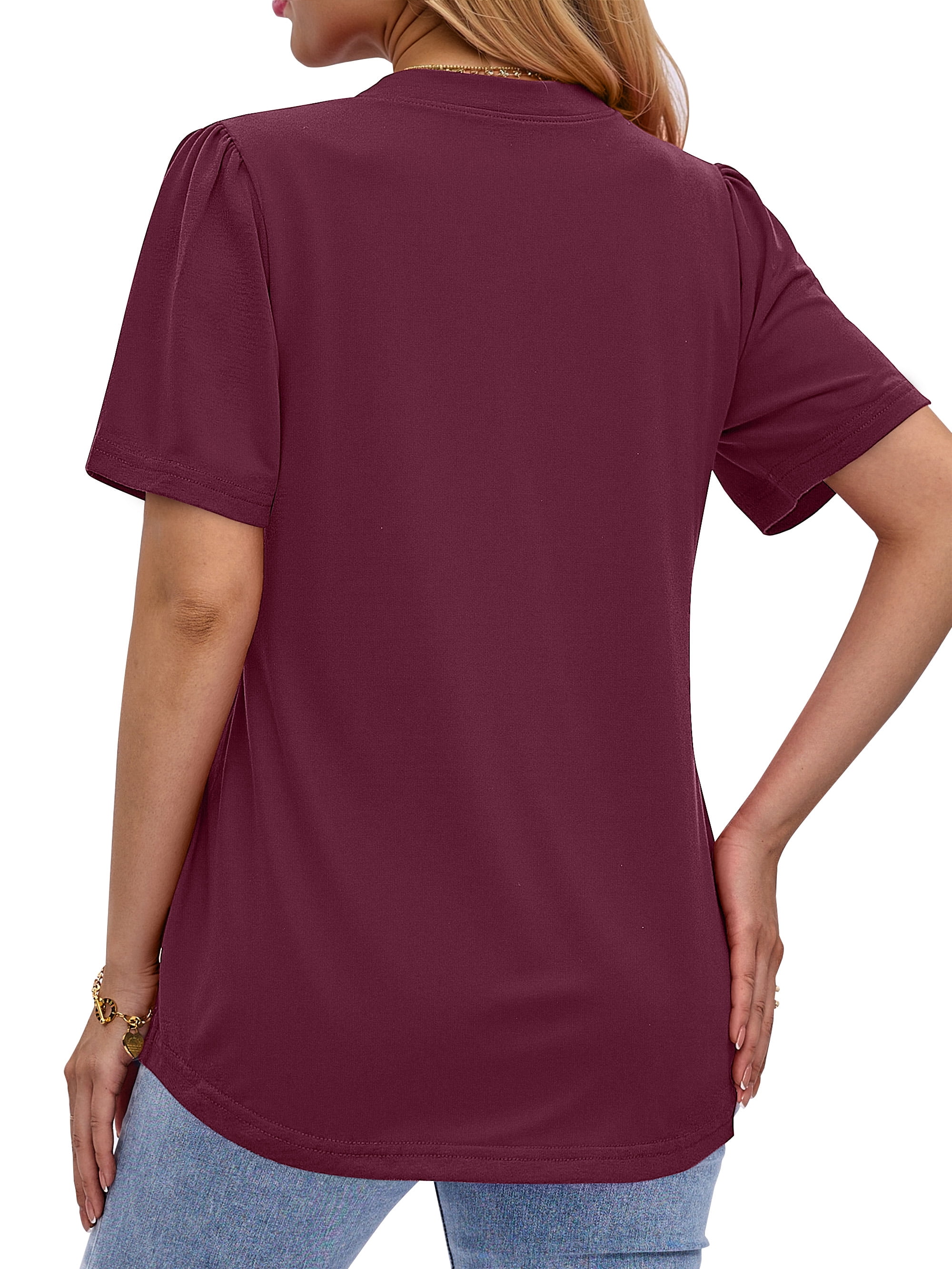 Fantaslook Women's V-Neck Henley Blouse Short Sleeve Casual Dressy Summer Top (Red, L) gams1