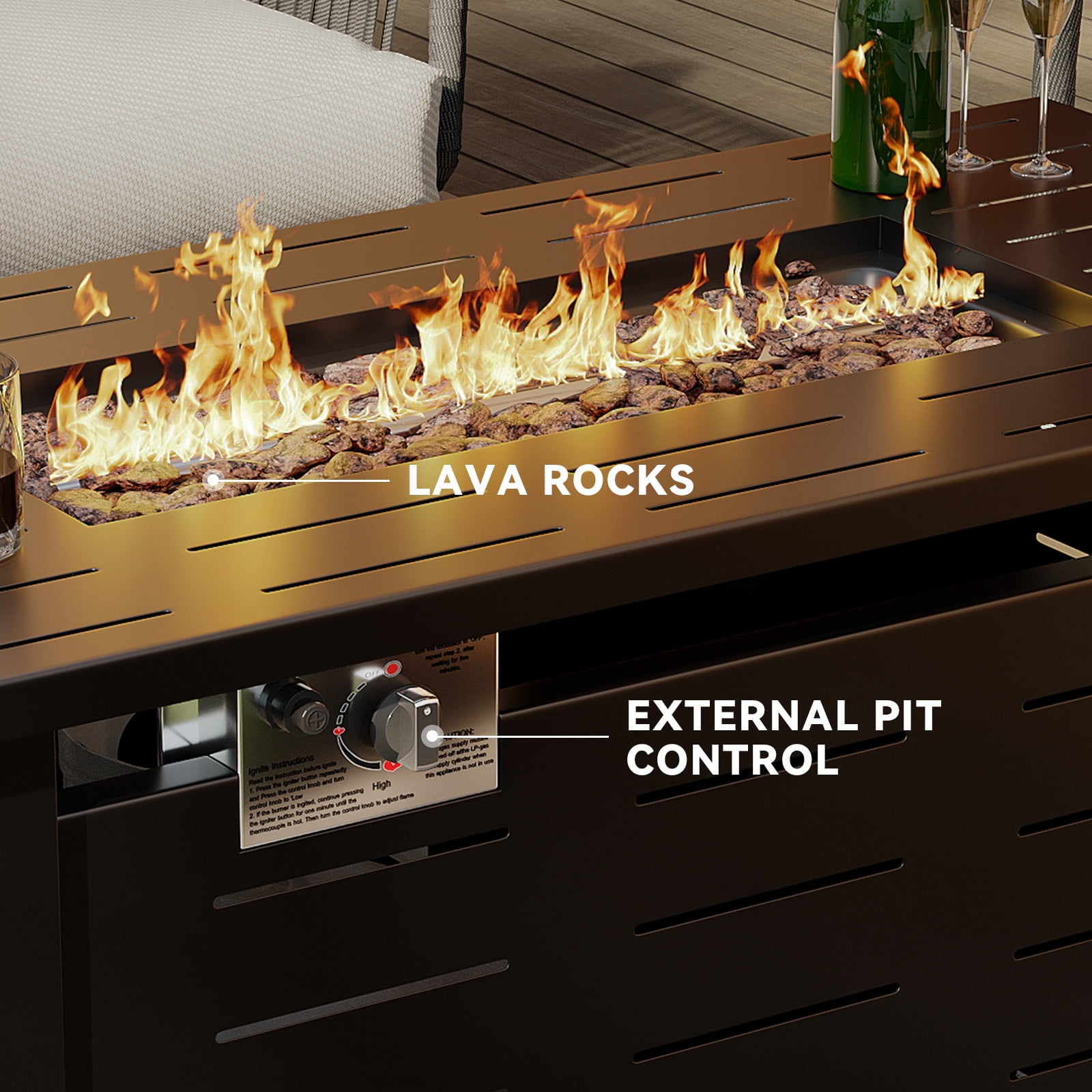 Sunmthink 42 in Propane Fire Pit Table, 50,000 BTU Auto Ignition Steel Gas Fire Pit with Removable Lid and Waterproof Cover (Black, 42 in) kc9l0