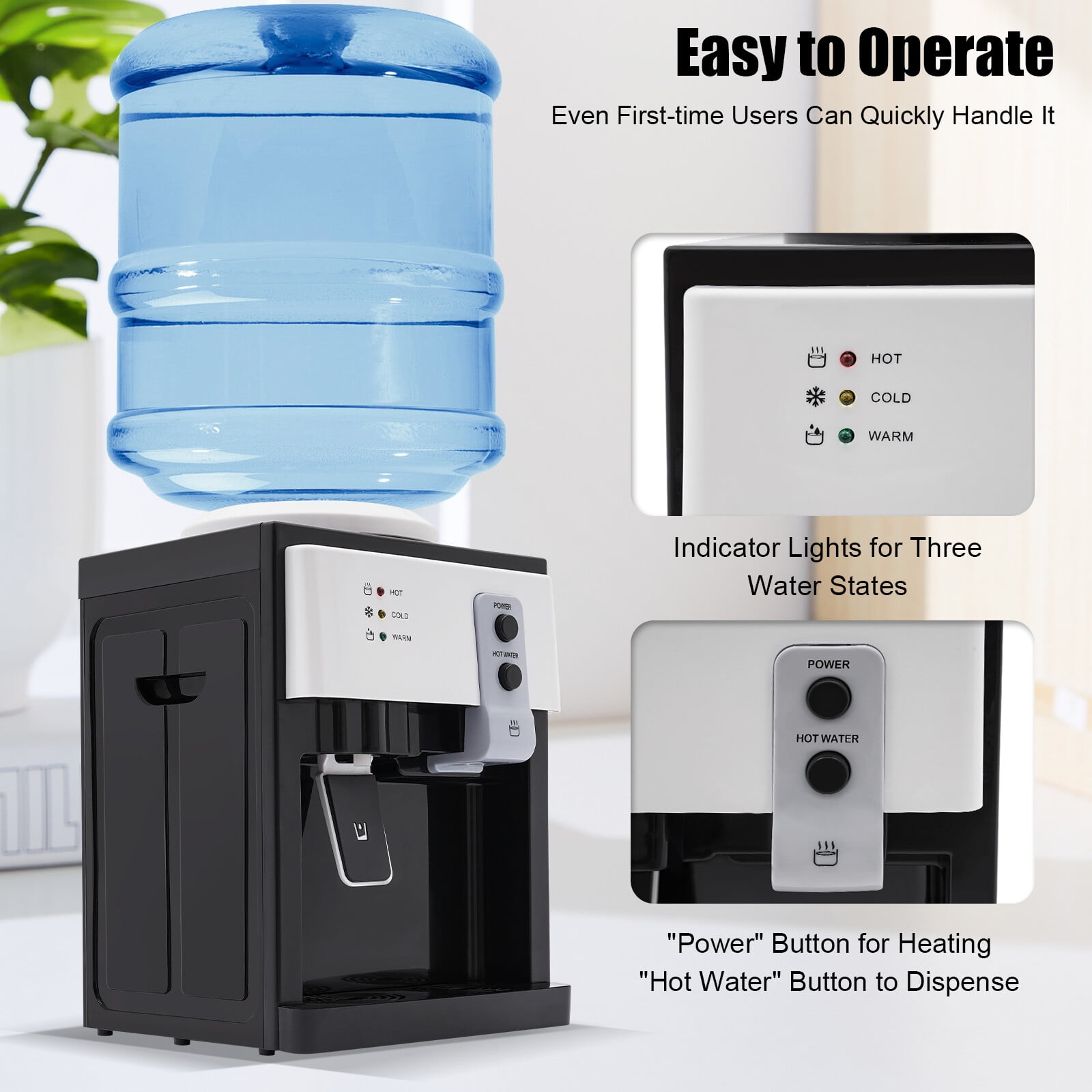 Generic Top Loading Water Cooler Dispenser (Hot and Cold, Countertop, Black, 5 gal) cijib