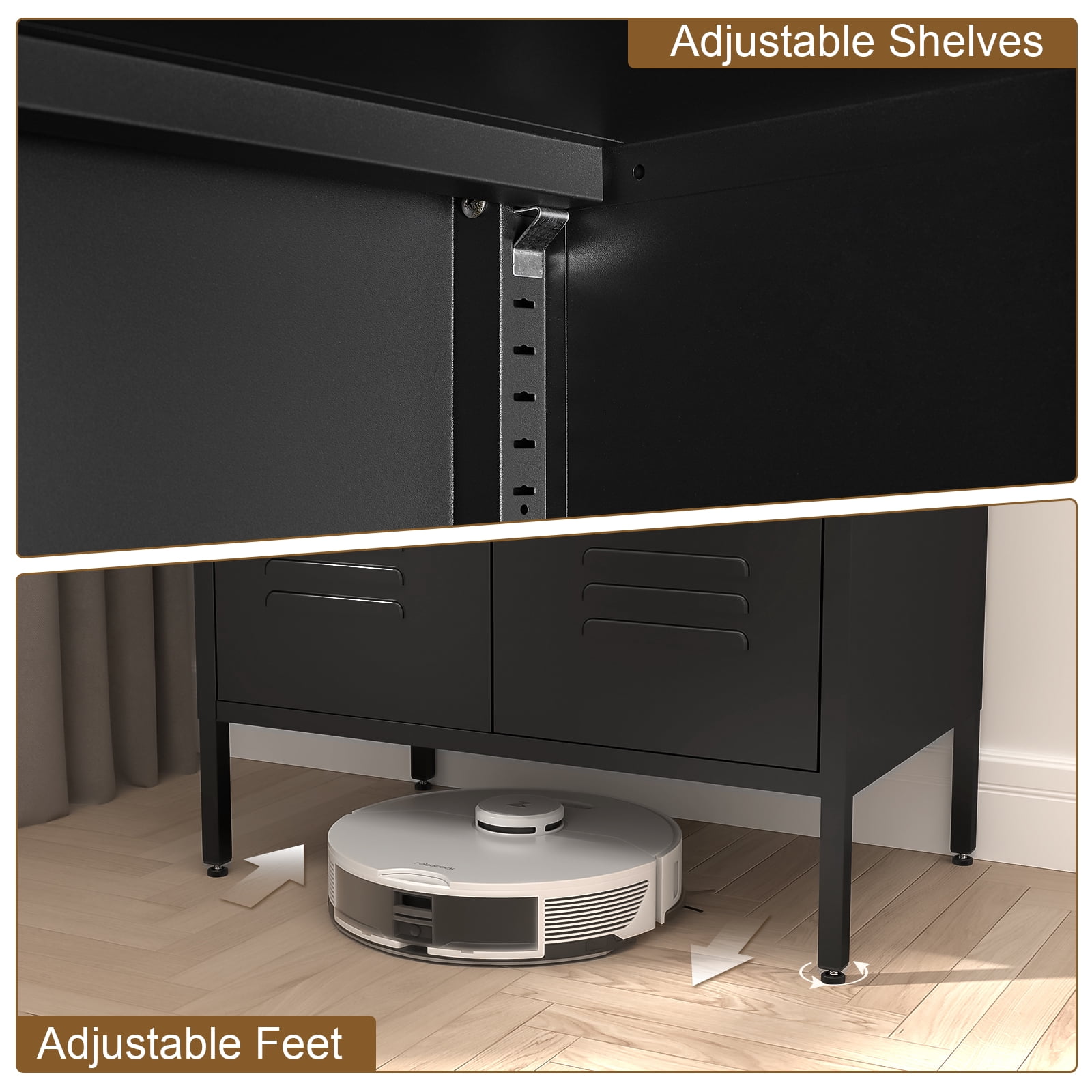 NICEGDLT Metal Storage Cabinet with Adjustable Shelves and Magnetic Doors (Black, 2-Door) 972os