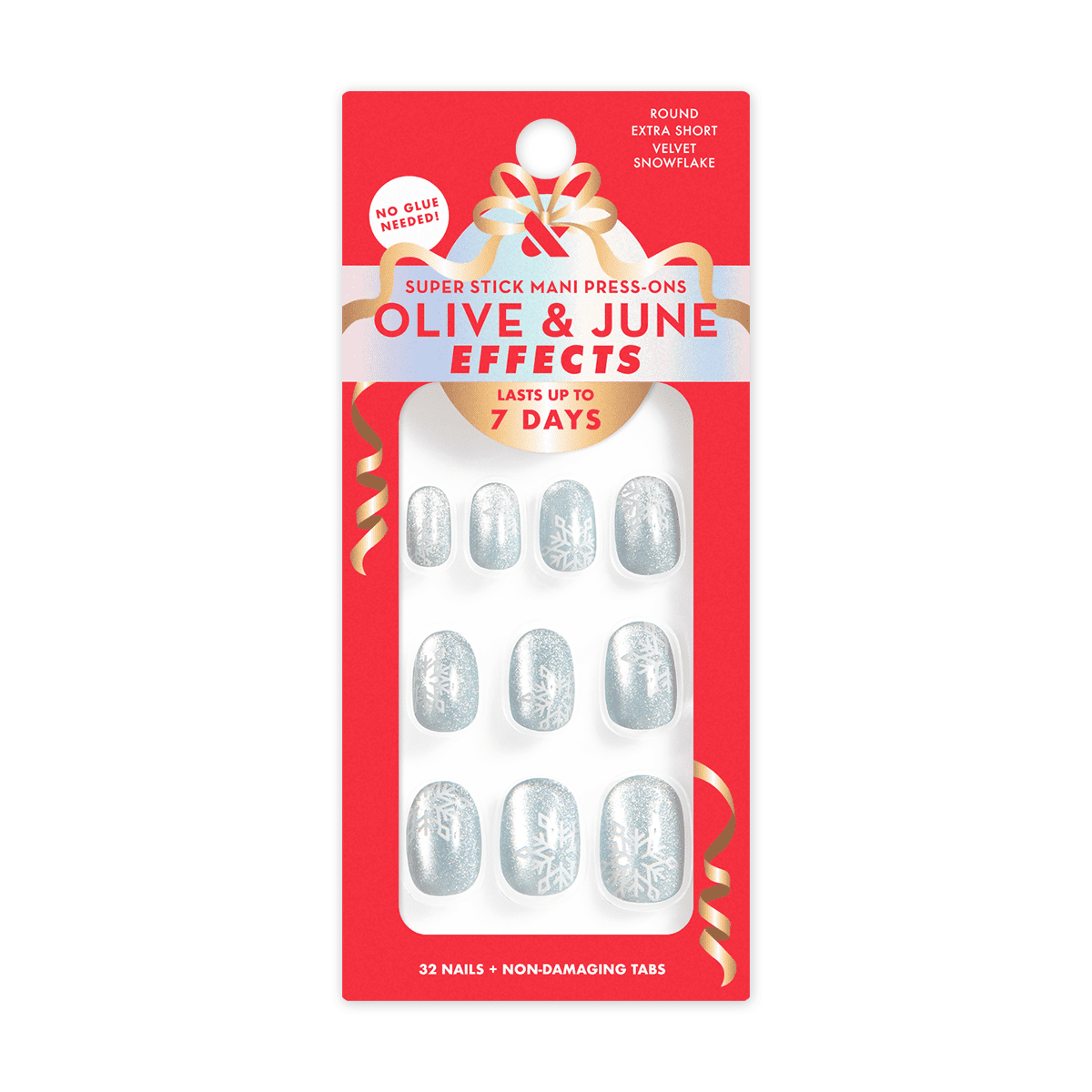 Olive & June Super Stick Effects Press-On Nails (Velvet Snowflake, Extra Short Round, 32 Count) gydyq