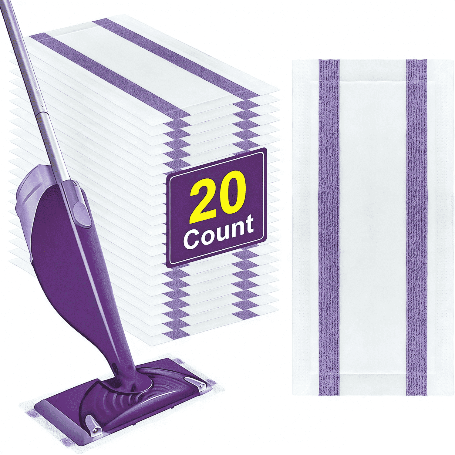 ZQZiQi Disposable Mopping Pad Refills for Spray Mops, Multi-Surface Absorbent Microfiber Cleaning Pads (White, 20-Count) cs47d