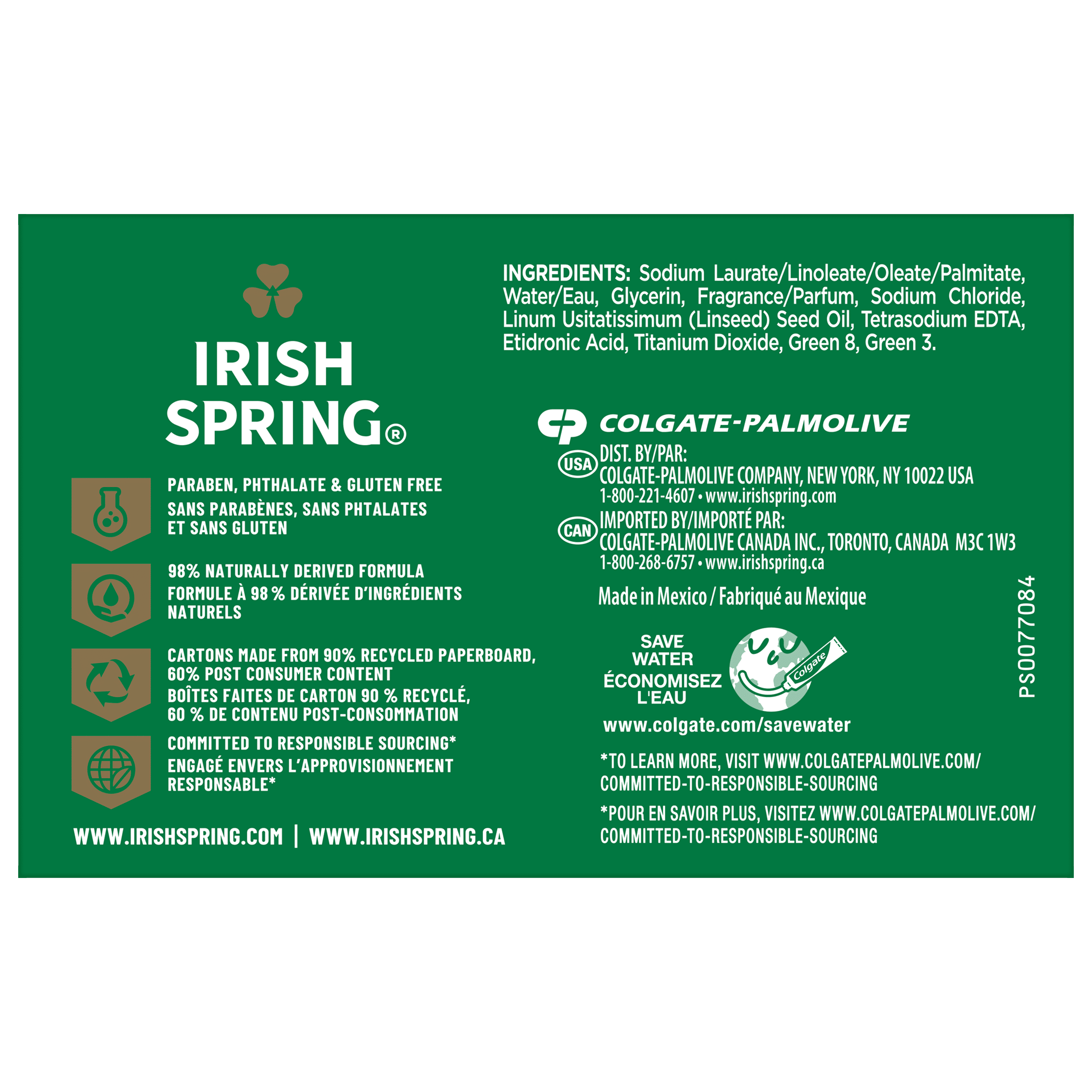 Irish Spring Original Deodorant Bar Soap for Men, Deep Cleaning Formula with Flaxseed Oil (Green, 4 Pack of 3.7 oz Bars) 4h2vz