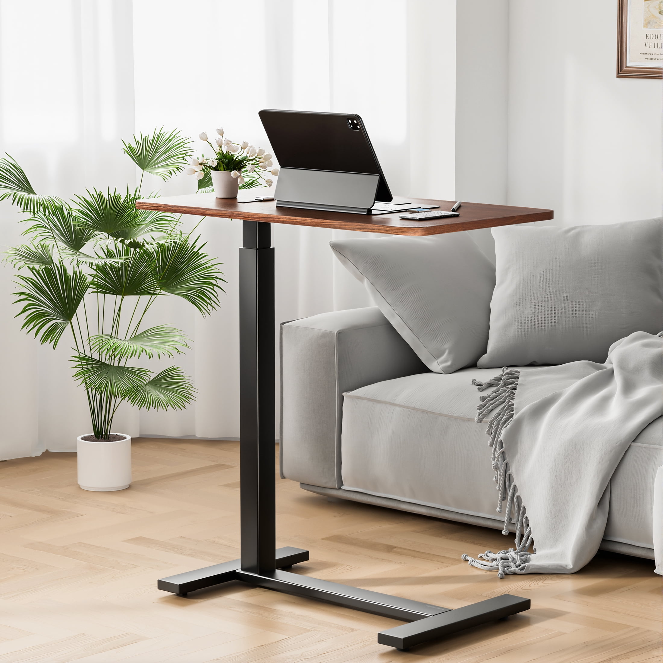 ZUNMOS Mobile Standing Desk Height Adjustable Rolling Laptop Table with Hidden Casters (Brown, 28 in x 16 in) 287p2