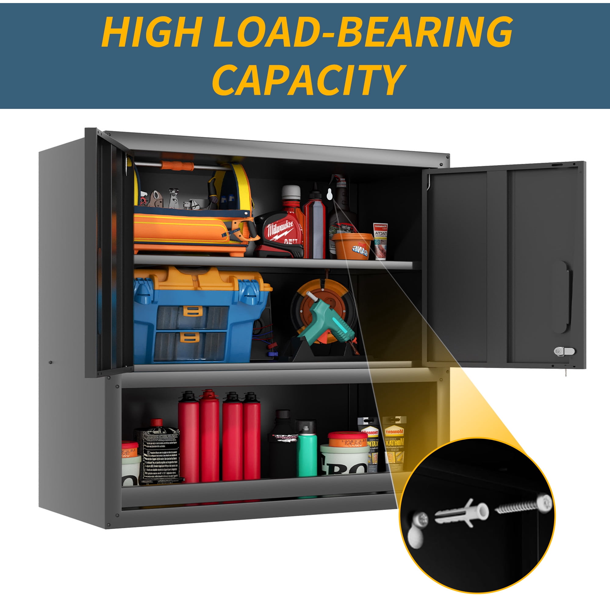 IKIMI 8-Piece Heavy Duty Garage Cabinet System with Workbench, Lockable Steel Storage Cabinets (Black, 8-Piece Set) ysc7z