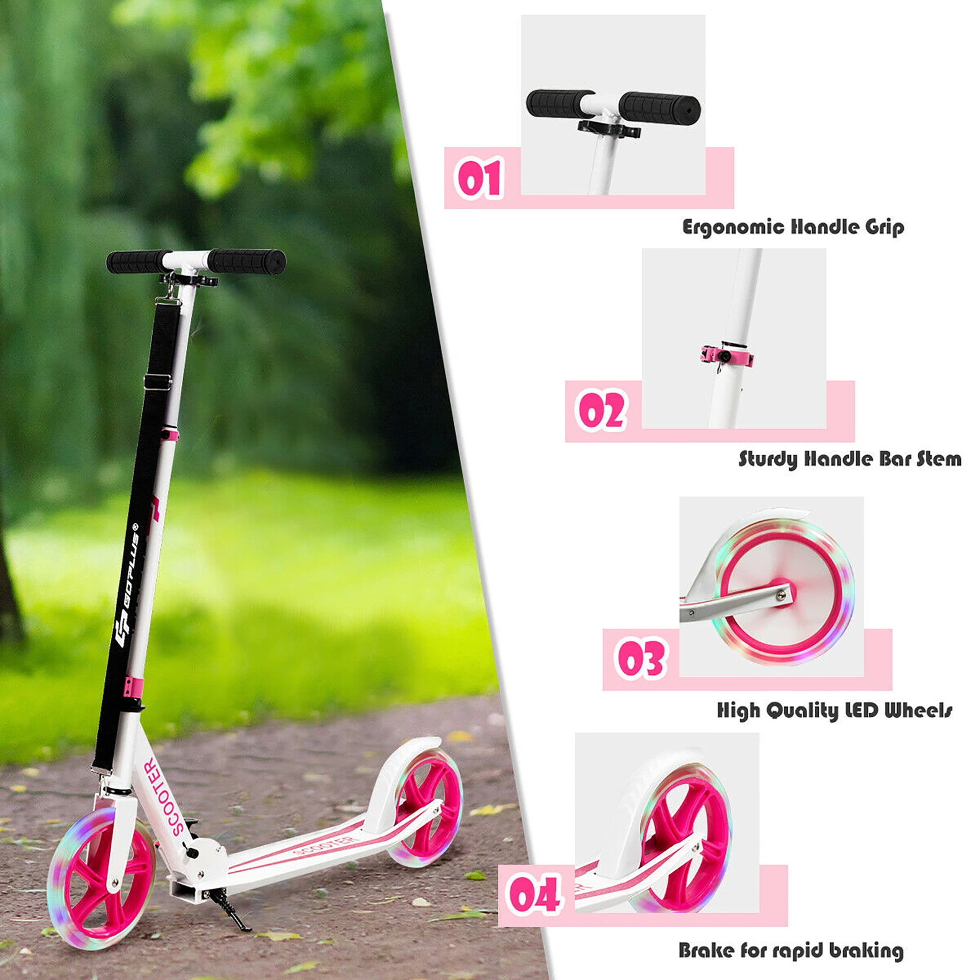 Costway Folding Kick Scooter with LED Light-Up Wheels (Pink, 8.5 lb) ayp7d