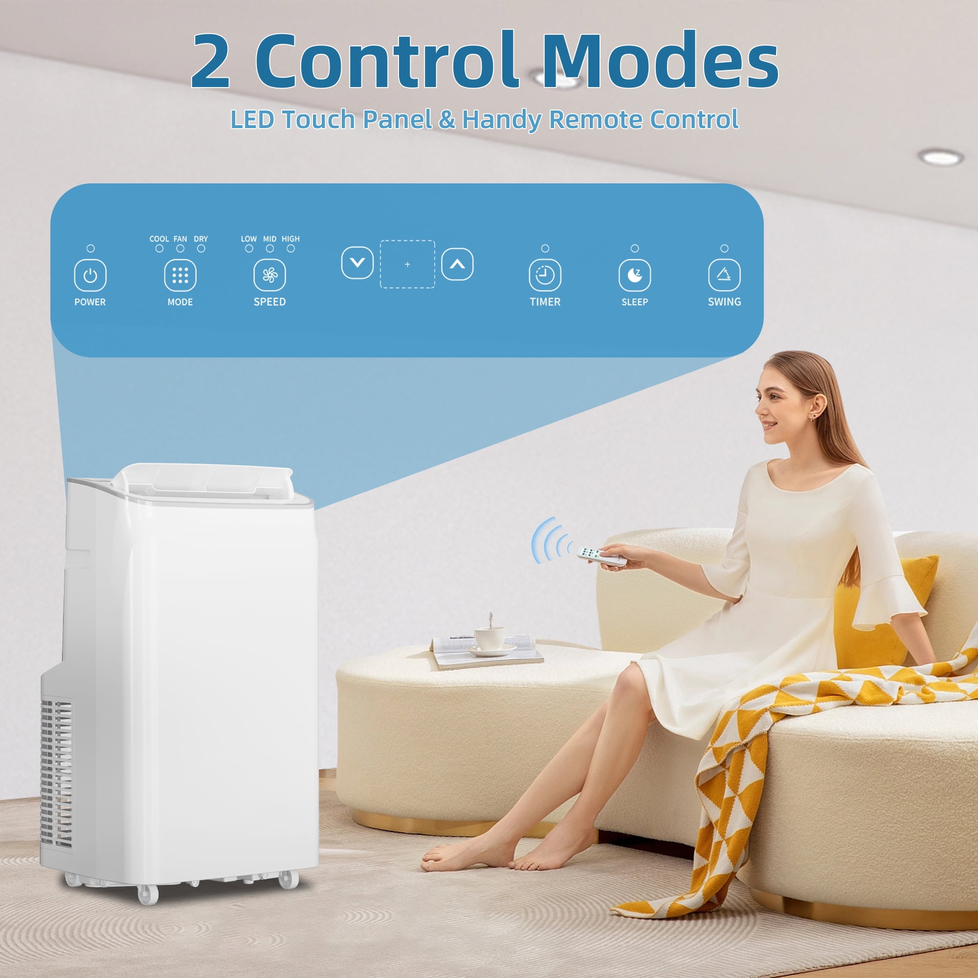 PIONEERWORKS Portable Air Conditioner 12000 BTU (4-in-1 Cooling, Dehumidifier, Fan, Sleep Mode, 450 sq. ft. Coverage) mwxbc
