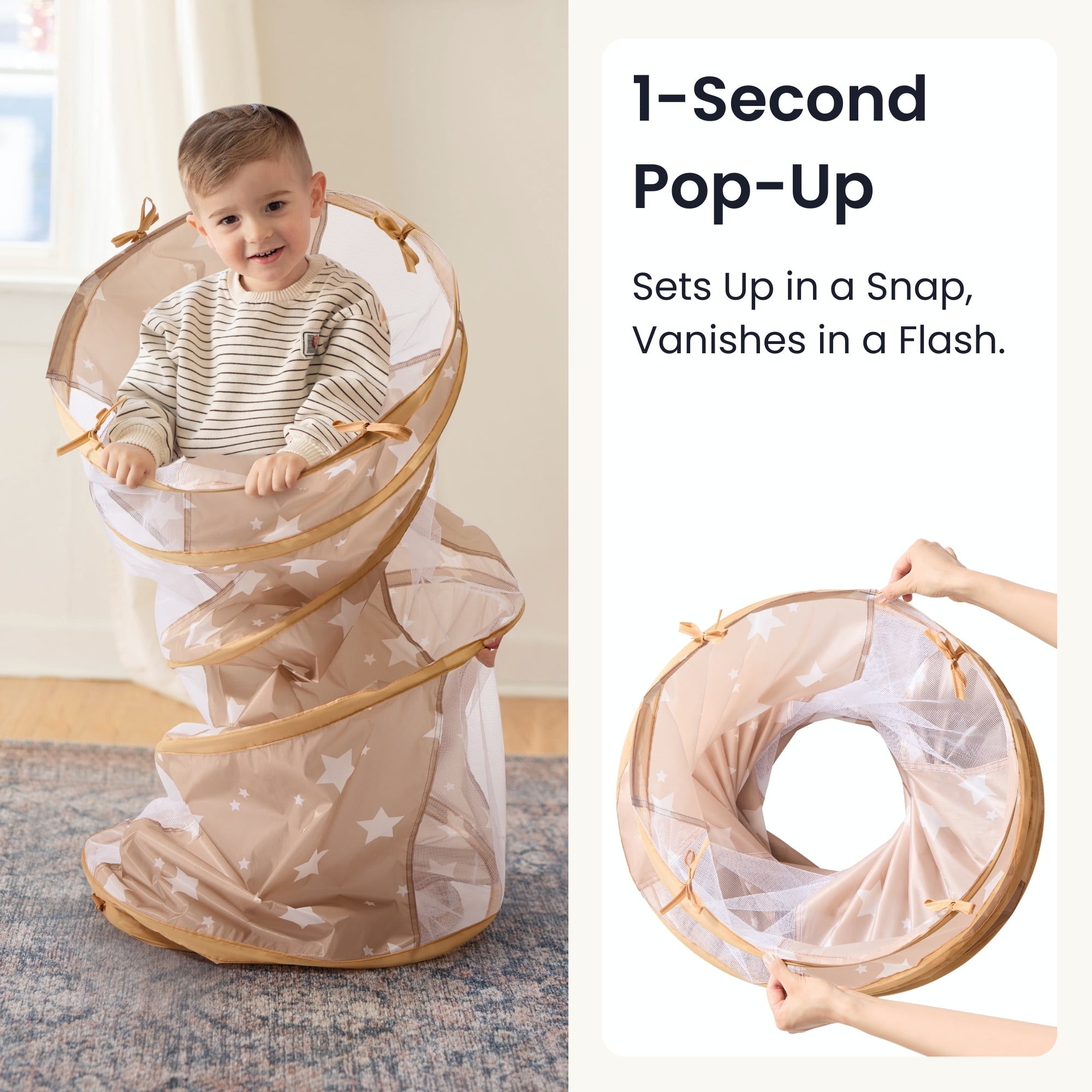 HELLOTINY Pop Up Crawl Tunnel for Toddlers, Indoor and Outdoor Active Play Toy (Brown, 71 in) 4l9xh