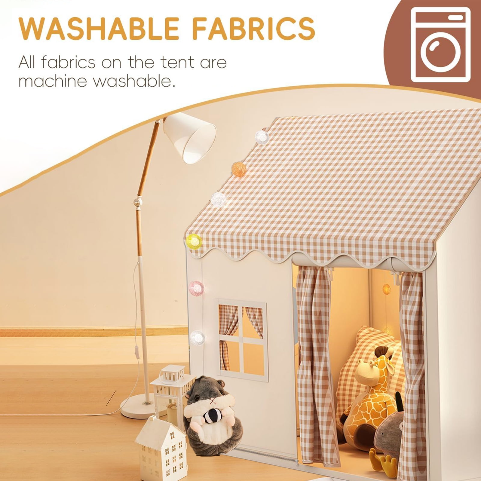 Cuopluber Kids Play Tent Indoor and Outdoor Playhouse with Lights (Brown, 50 in x 47 in x 41 in) dhkqp