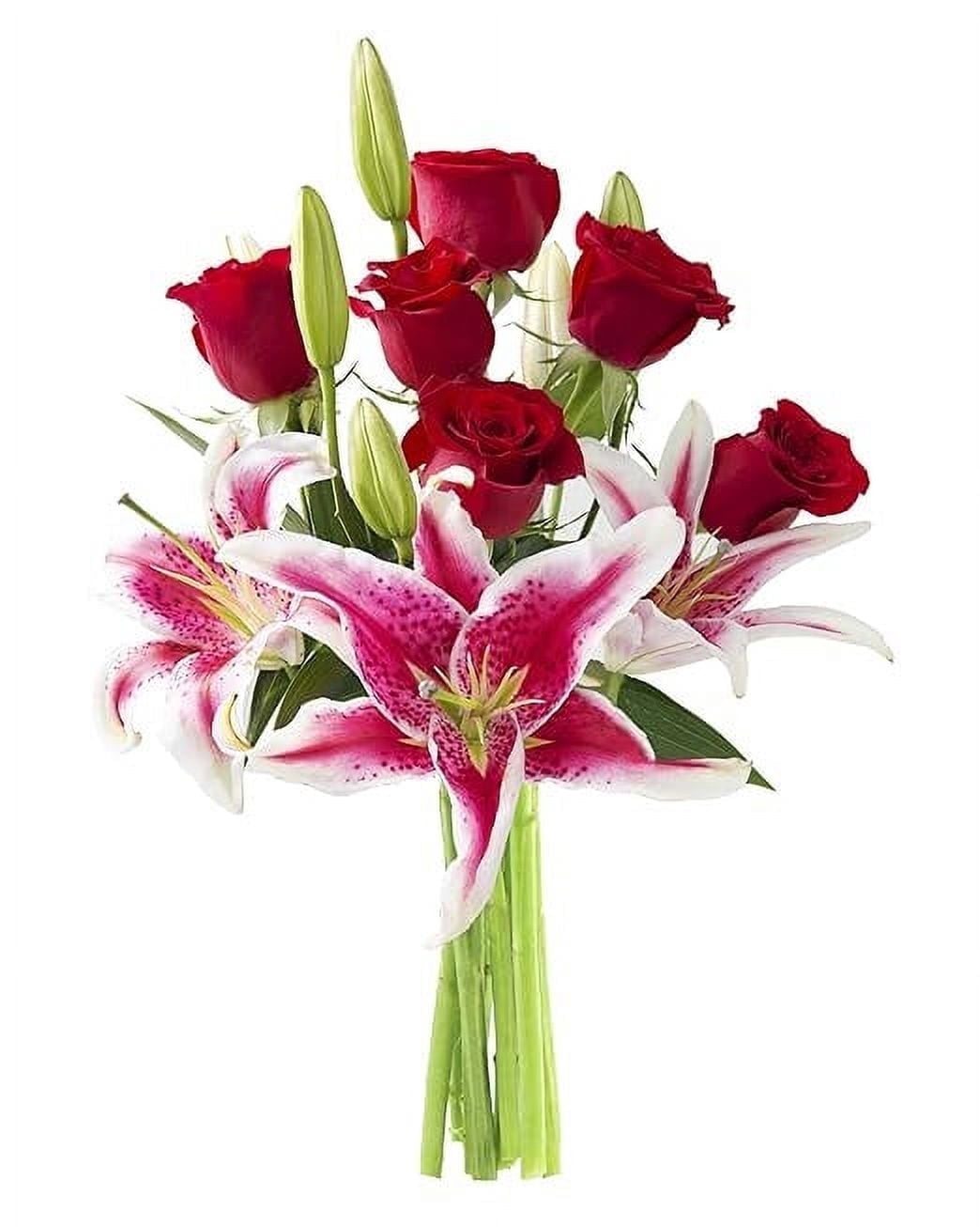 KaBloom Fresh Floral Bouquet with Red Roses and Pink Lilies (11-Stem Arrangement with Vase) 22k34