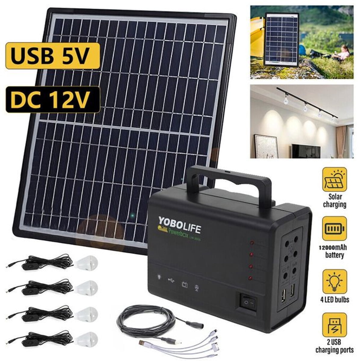 Generic Portable Solar Power Generator Kit with Battery Pack and 4 LED Bulbs (1 Kit) chczt