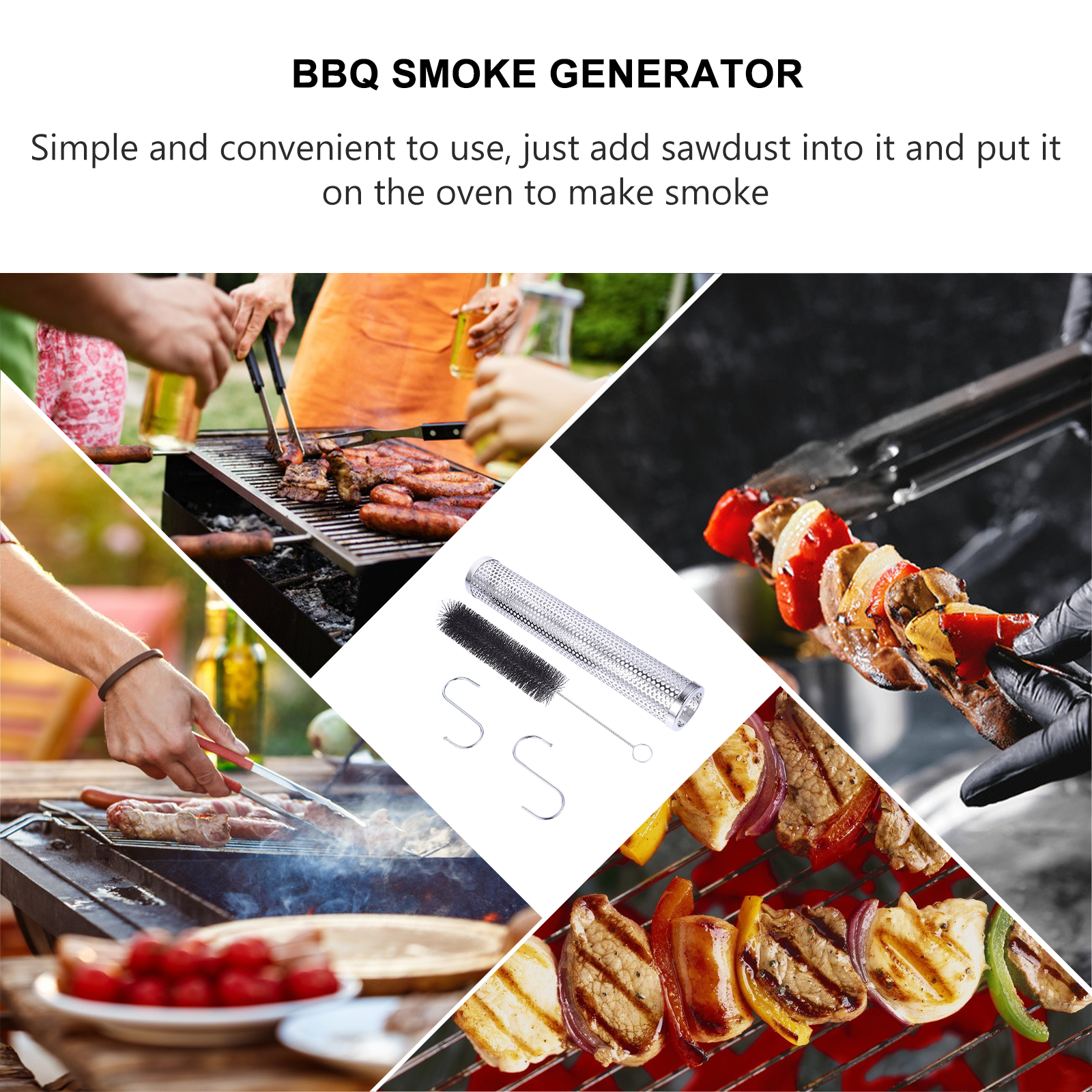 Generic Barbecue Smoker Stainless Steel Grill Accessory (Silver, 12 in) womhd