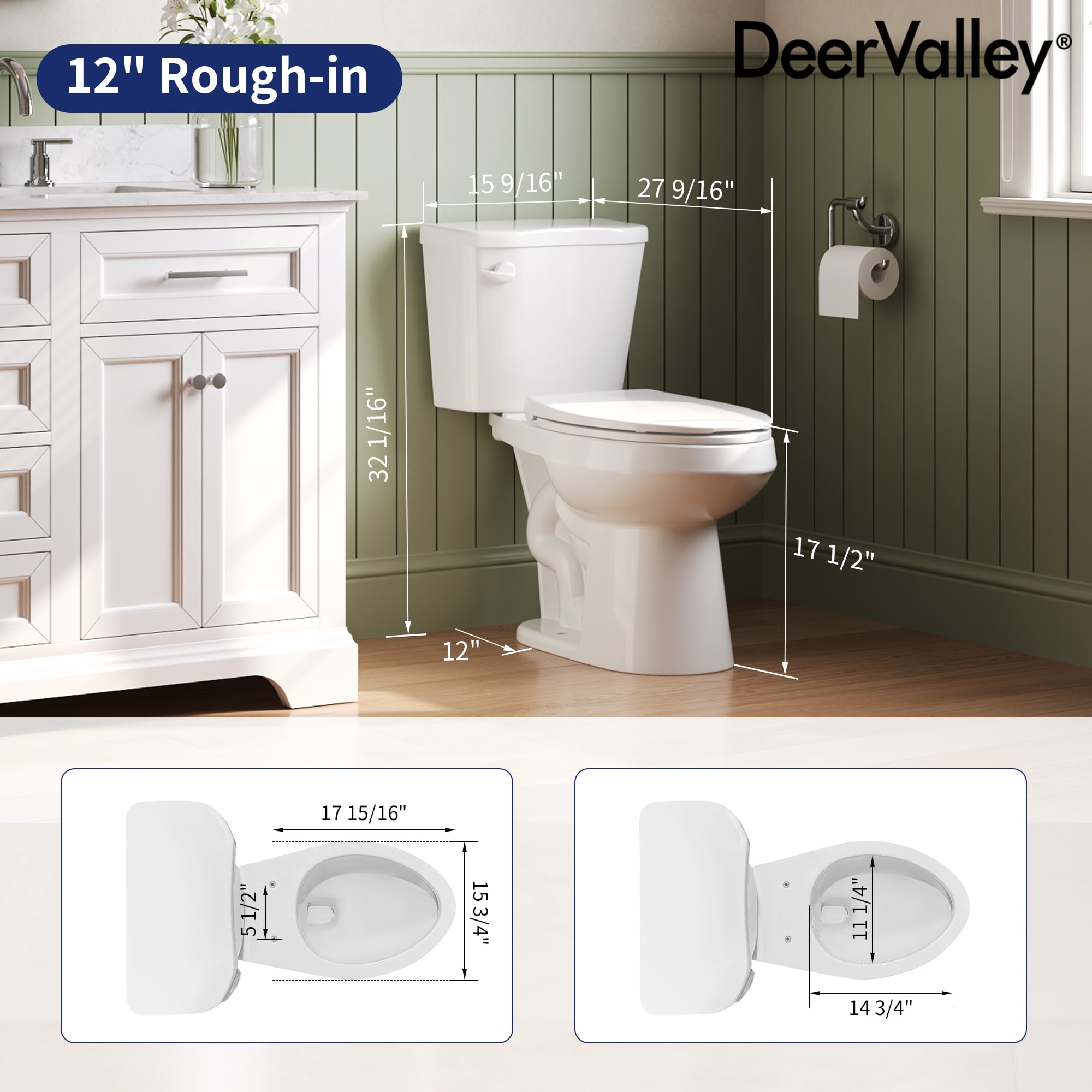 DeerValley 2-Piece Elongated Chair Height Toilet with Soft Close Seat (White, 1.28 GPF) 7mrc5