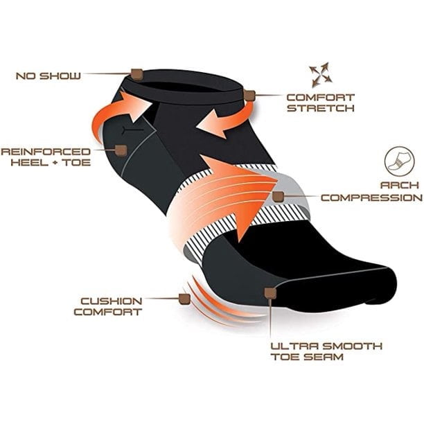 AND1 Men's Cushion No Show Socks, Arch Support Athletic Performance (Black, 12 Pack) ap2nb