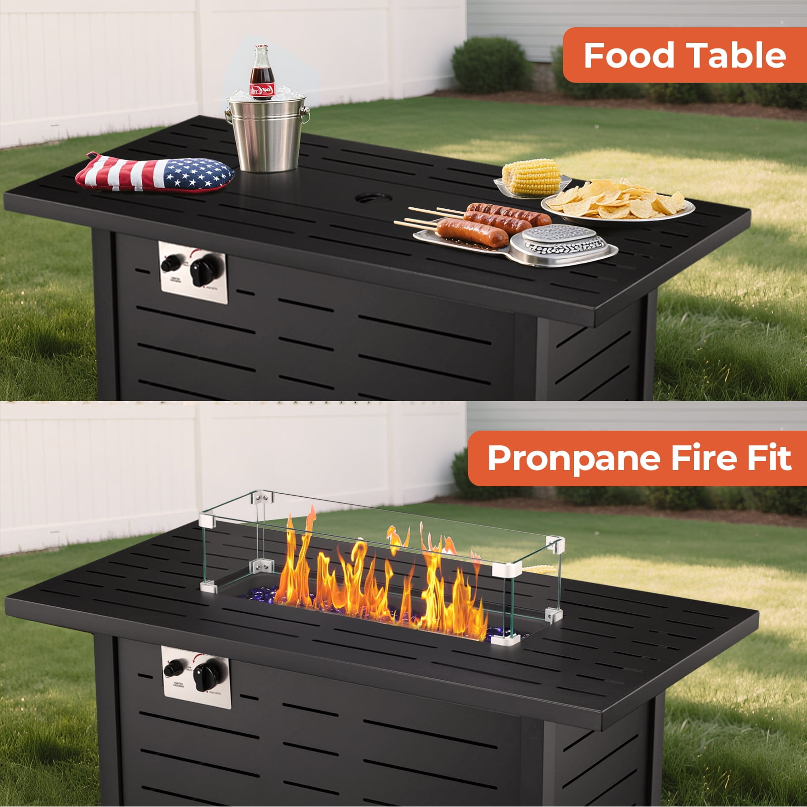 WAA 43 Inch Propane Fire Pit Table, 50,000 BTU Outdoor Gas Fireplace with Lid and Lava Rocks (Black, 43 in) 3pi61