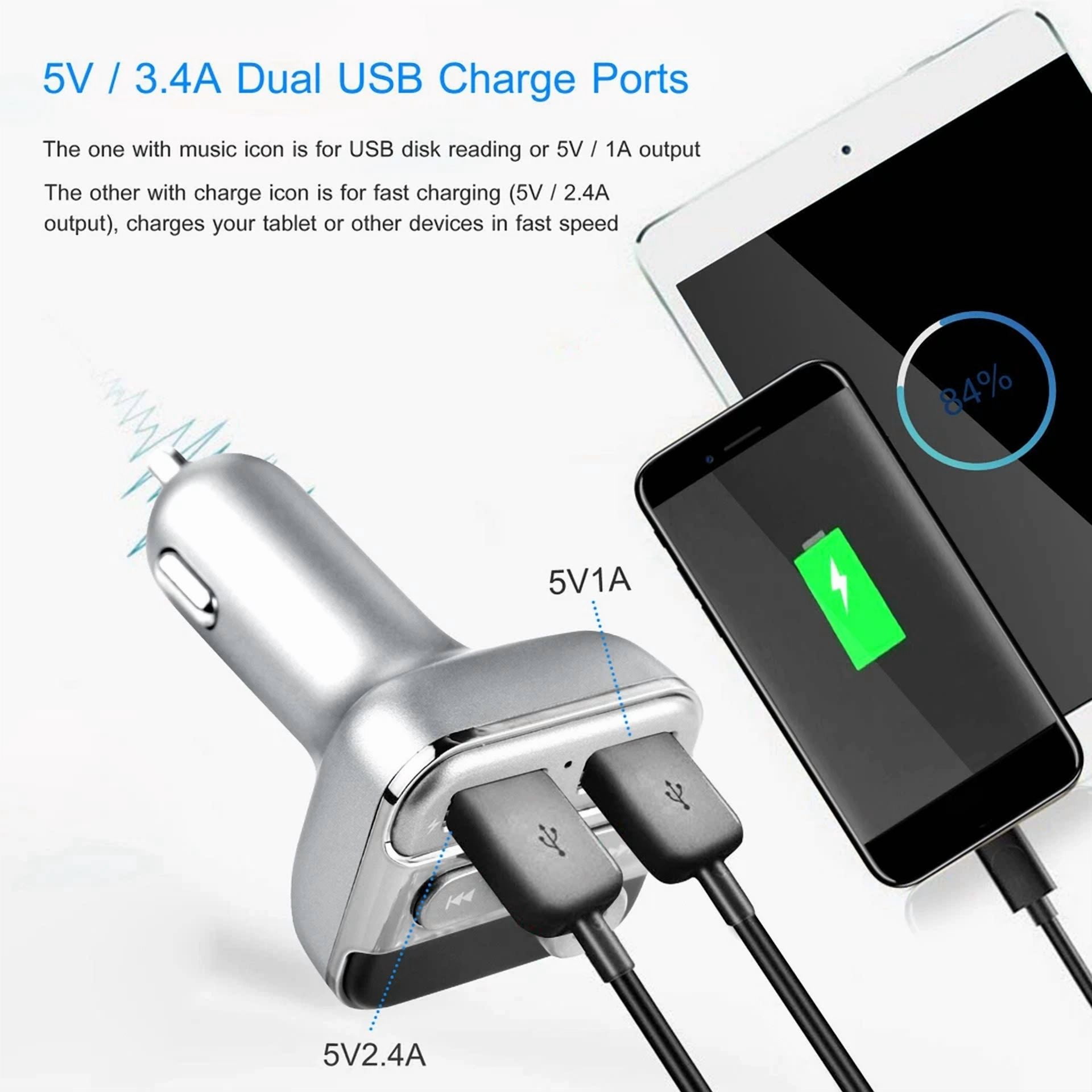 Rhea Wireless Handsfree Car Kit FM Transmitter with Dual USB Charger (Black, 1 Pack) 8e203