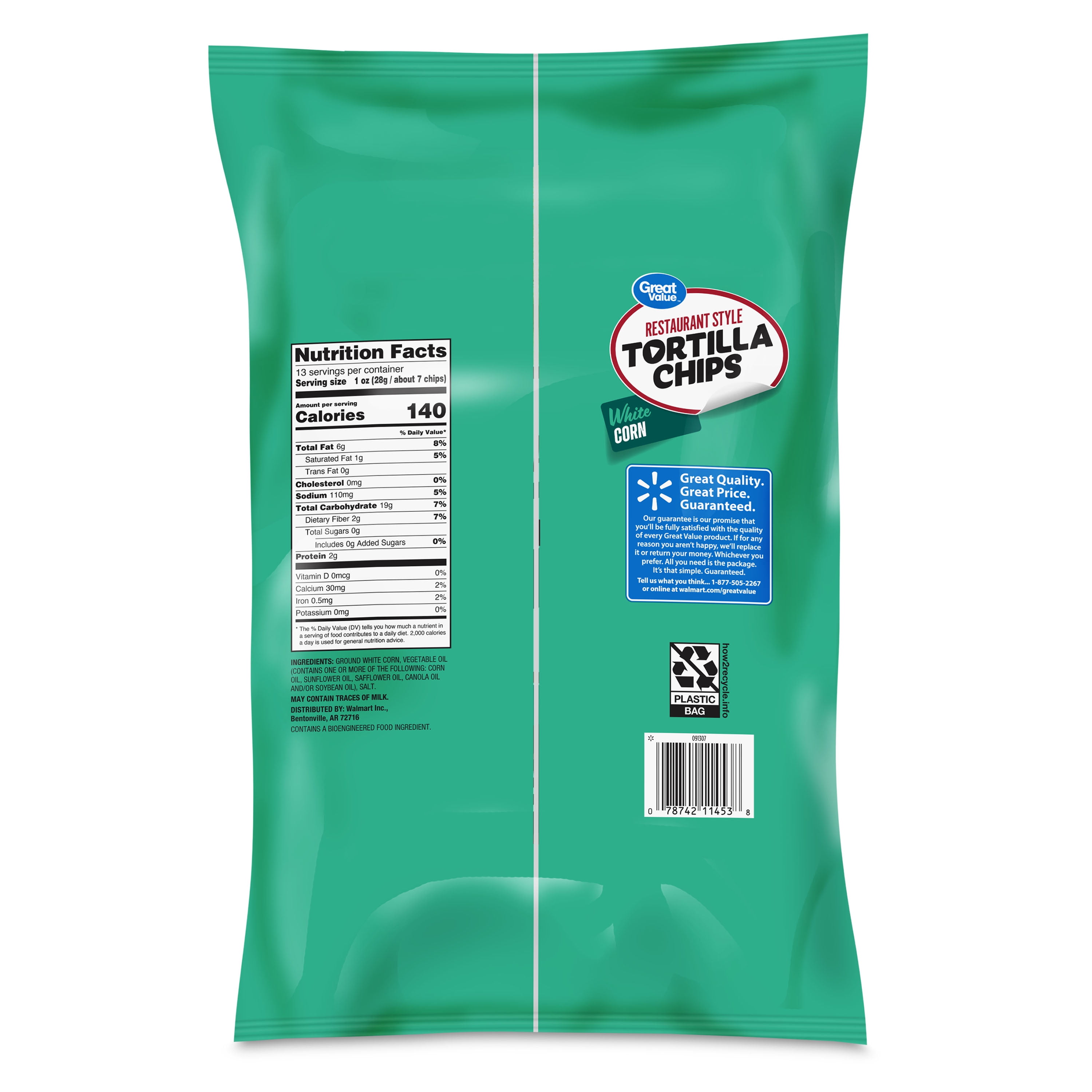 Great Value Restaurant Style White Corn Tortilla Chips (White, 13 oz) bmu7d