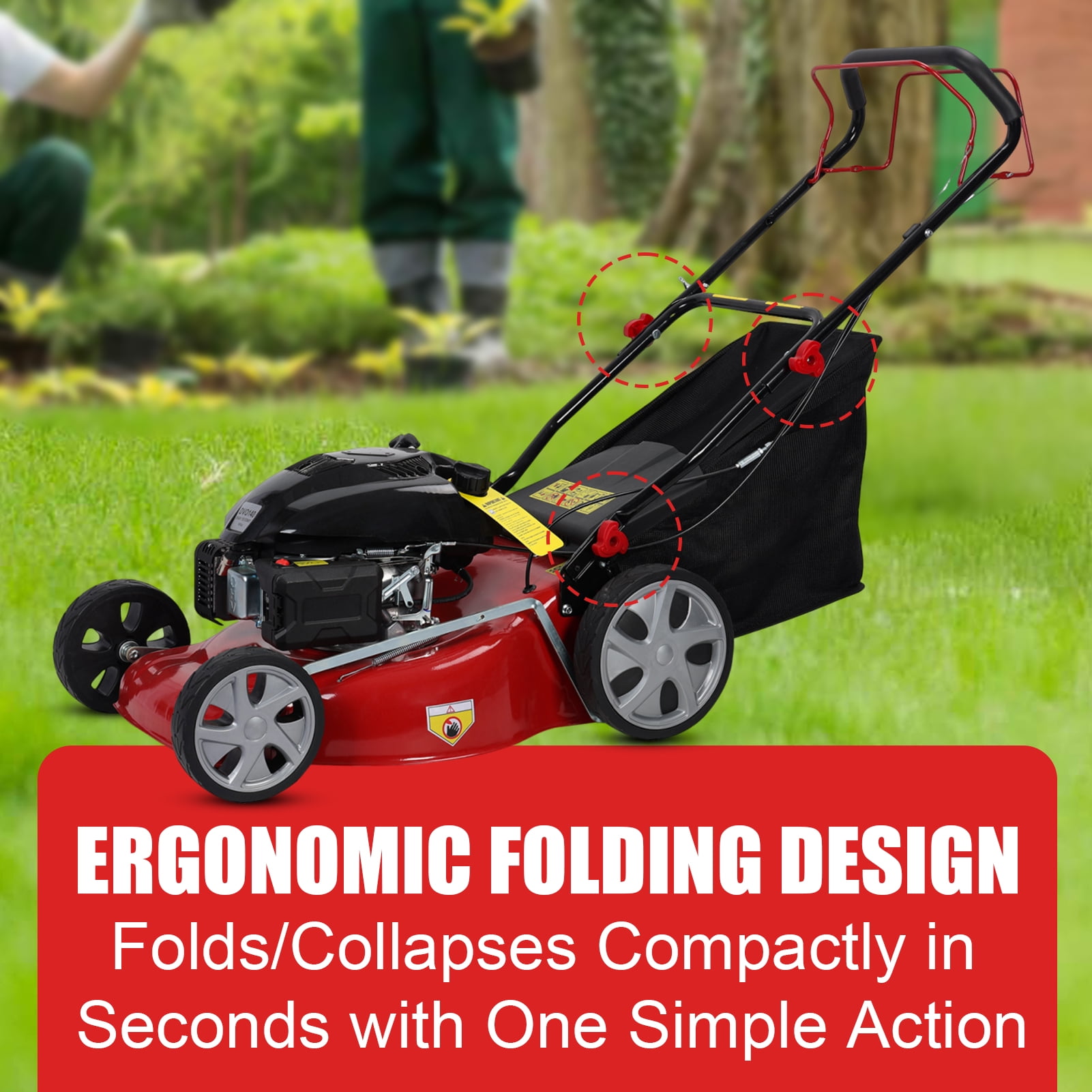 Cixusio 141cc Self-Propelled Gas Lawn Mower with 20-inch Cutting Deck (Red, 13.2 gal Grass Collection) vor89