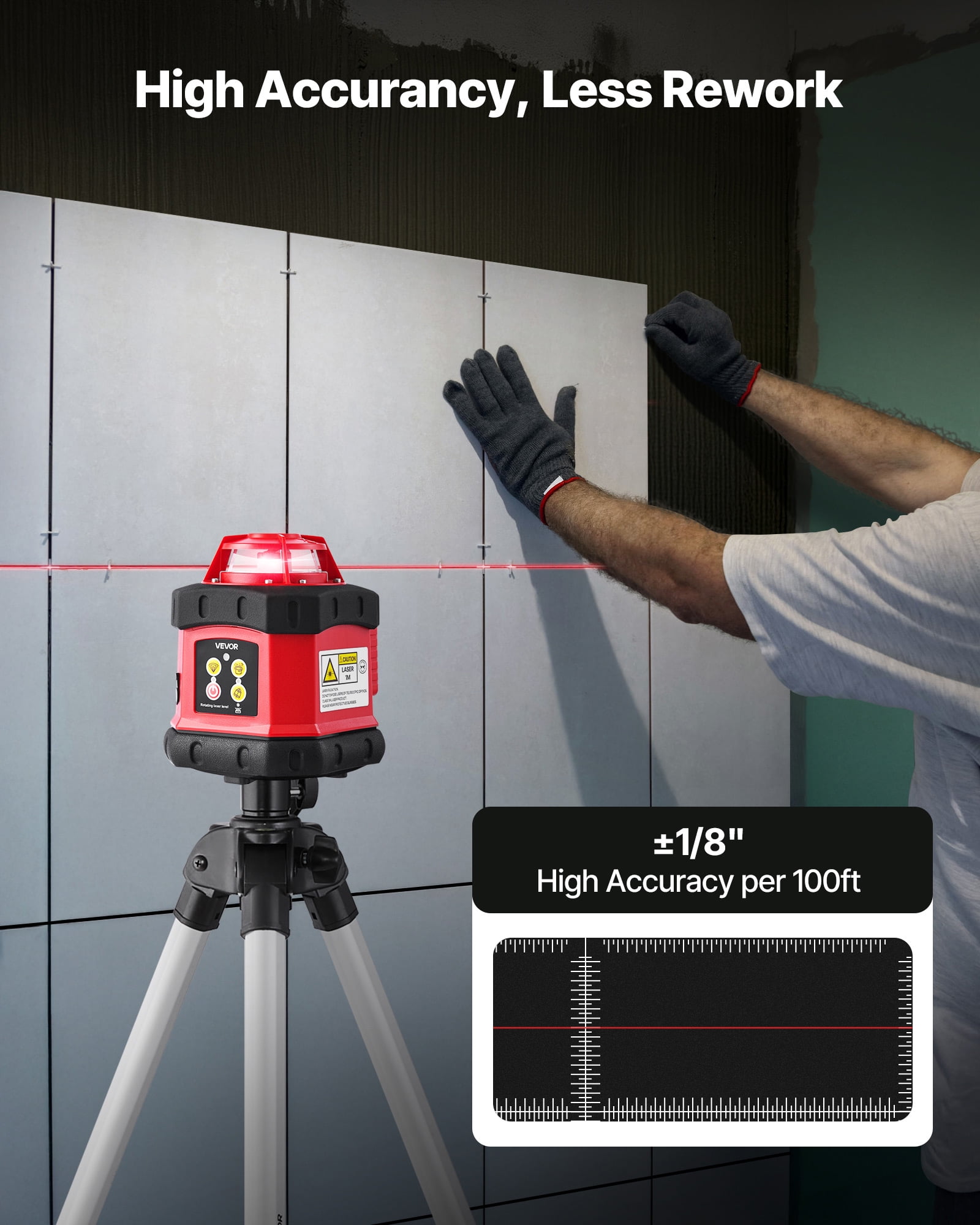 VEVOR Rotary Laser Level Kit, 360-Degree Self-Leveling Red Laser Transit with Tripod and Receiver (984 ft Range) ze8c6