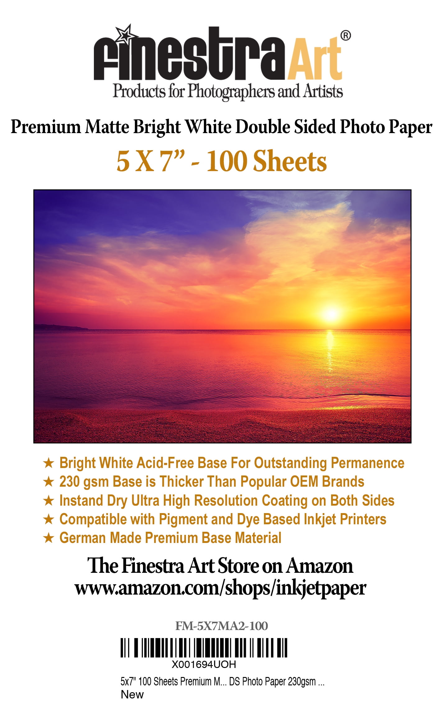 Finestra Art Premium Matte Inkjet Photo Paper (Bright White, 5 in x 7 in, 100 Sheets) xffjl