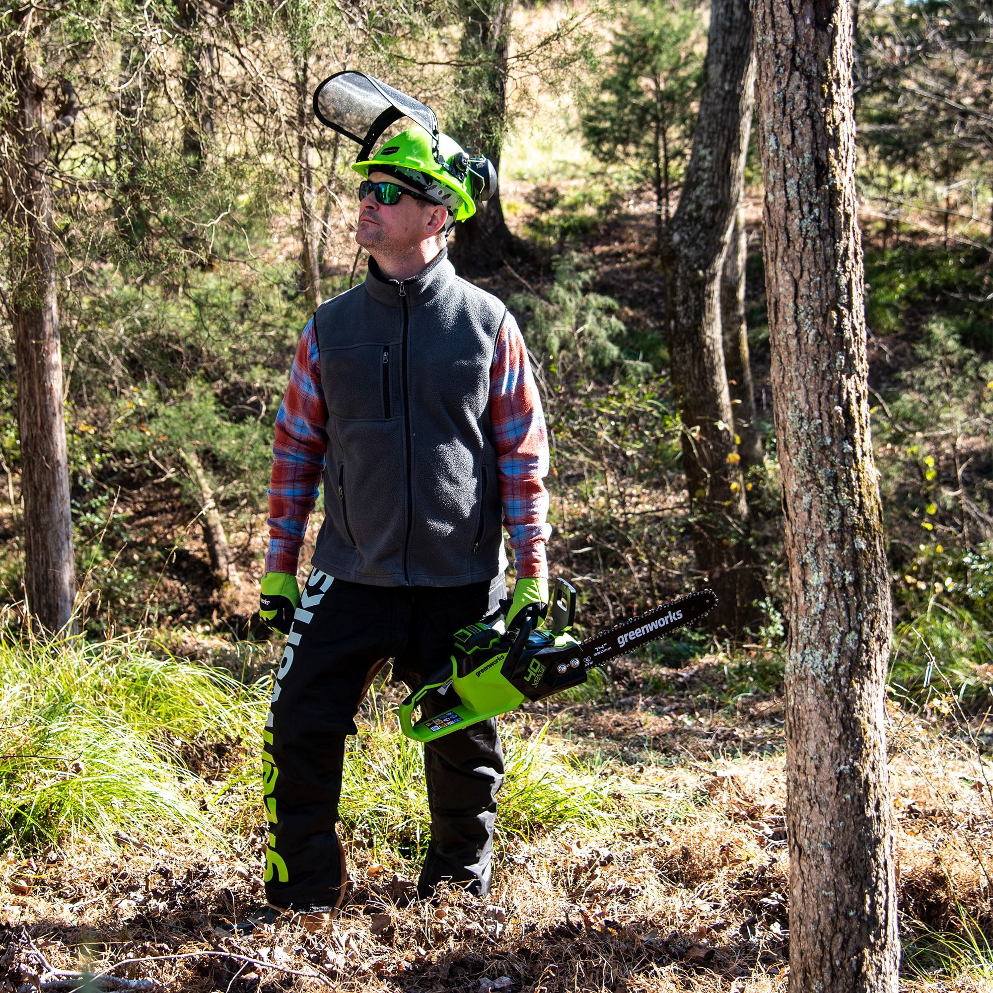 Greenworks 40V 14-inch Brushless Chainsaw Kit with 2.5 Ah Battery and Charger (Green, 14 in) 0sc9m