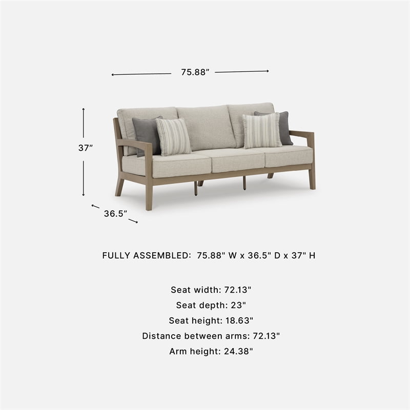 Ashley Furniture Myrtle Shore Outdoor Sofa with Cushion (Beige, 84 in) 00734