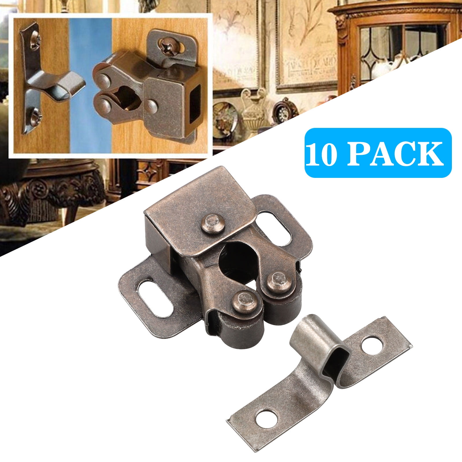 TSV Double Roller Catch Cabinet Door Latch Hardware (Oil-Rubbed Bronze, 10 Pack) cc6tj