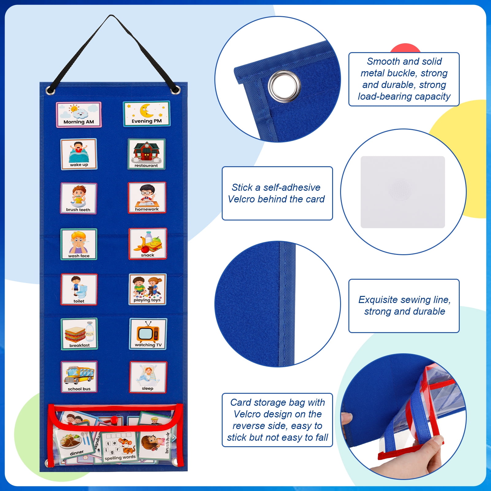 sixwipe Visual Schedule Chart for Kids, Daily Chore and Bedtime Routine Board, Behavioral Learning Tool for Home and School (Blue, 70 Cards) jbkbq