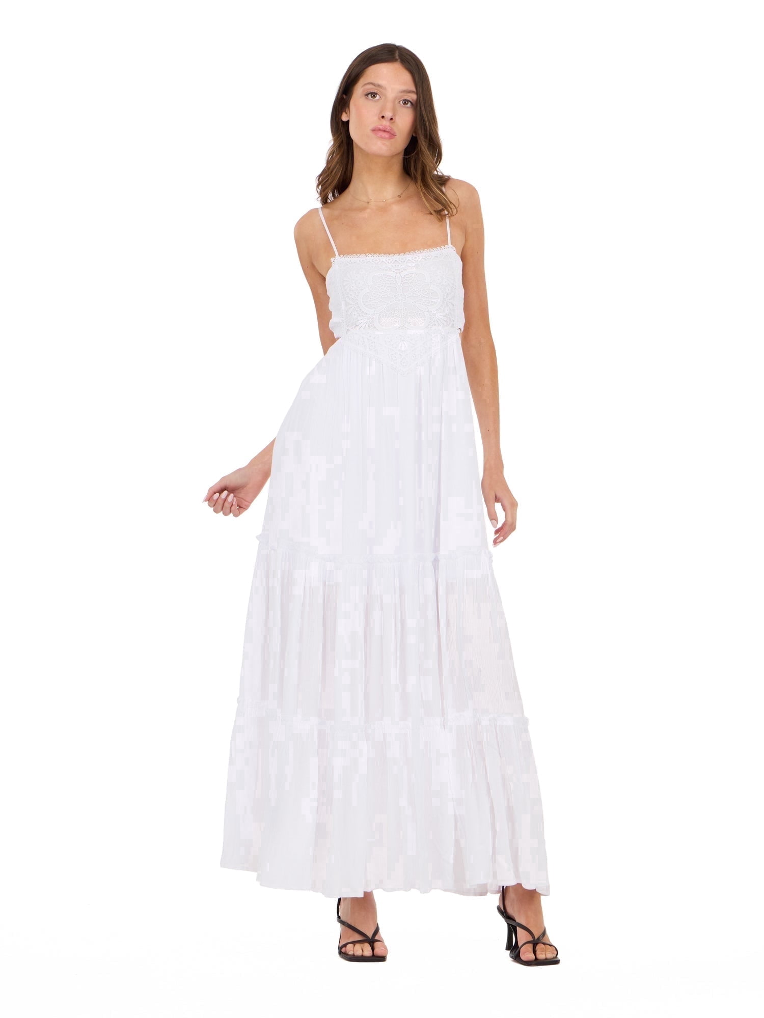 Forever 21 Women’s Smocked Maxi Dress, Adjustable Spaghetti Straps, Tiered Skirt, Flowing Silhouette (S) yy3tk