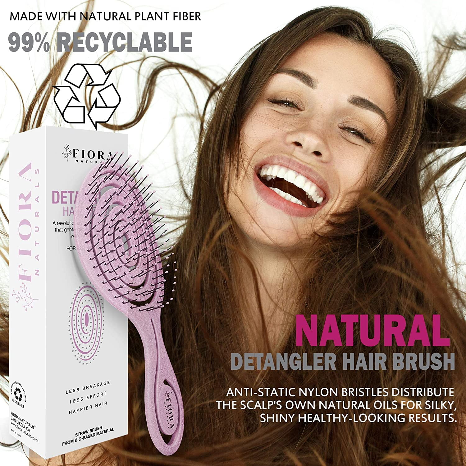 Fiora Naturals Hair Detangling Brush, Flexible Bristle Detangler for Smooth Hair (Pink, 1 Count) uawtq