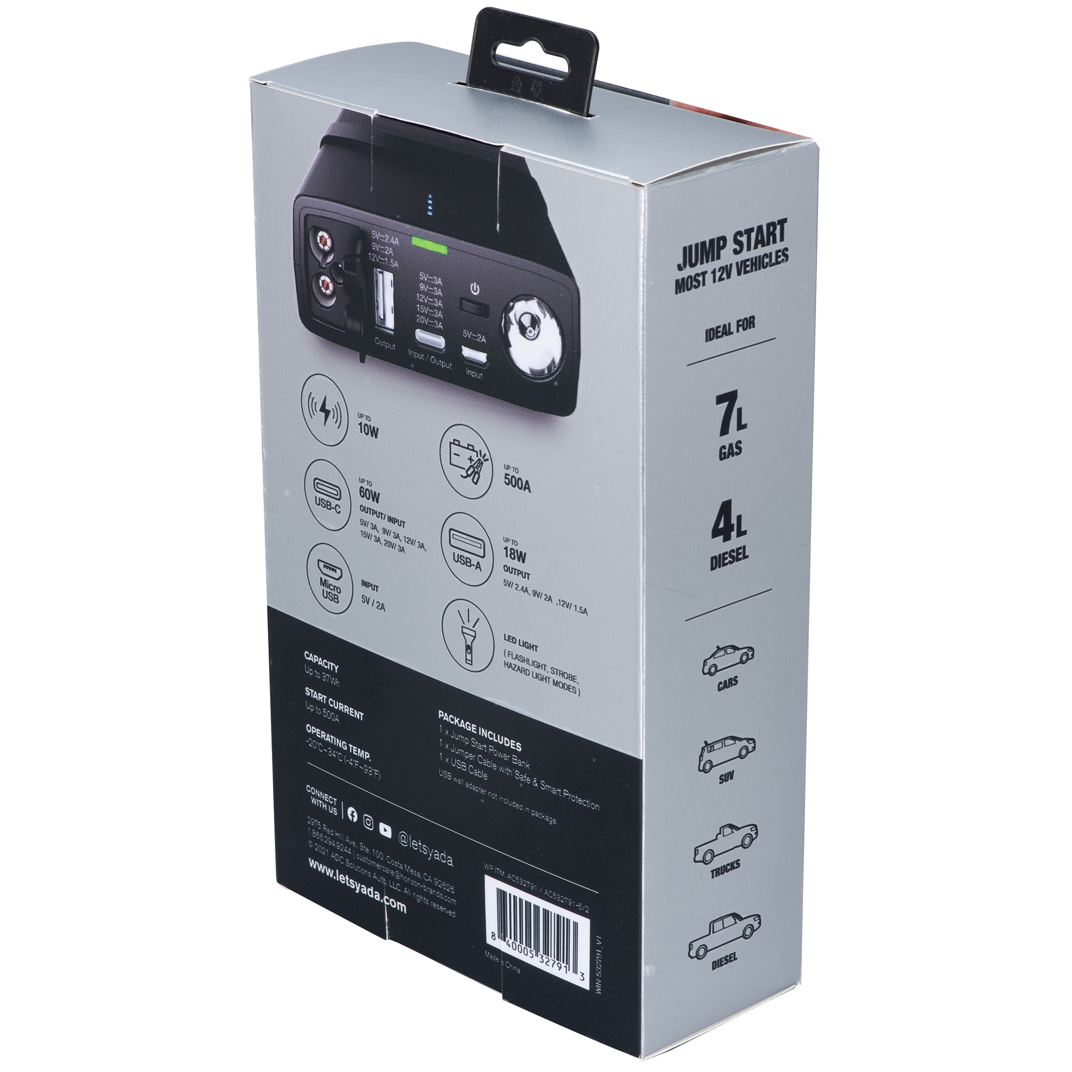 YADA Power Bank Pro Car Battery Jump Starter and Portable Charger (Black, 10000 mAh) vtajg