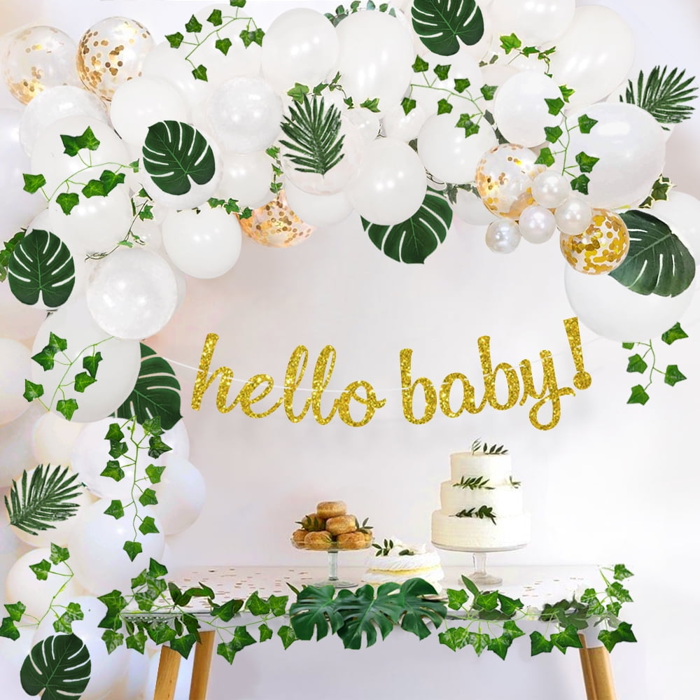 Sweet Baby Company Boho Greenery Baby Shower Decorations Kit with Balloon Garland Arch, Oh Baby Banner, and Artificial Ivy Vines (117 Piece Set) g2w5v