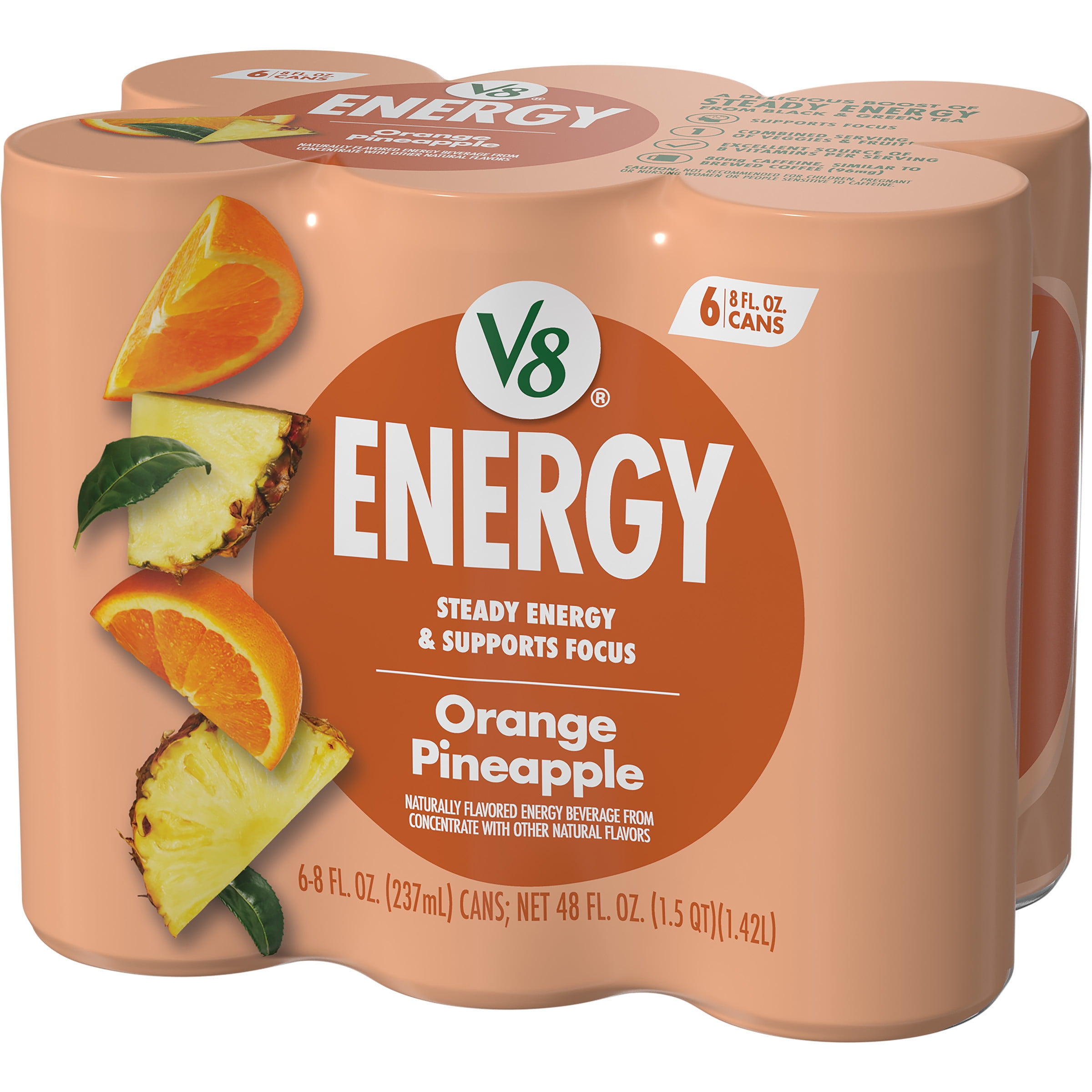 V8 Energy Orange Pineapple Sparkling Energy Drink (Orange Pineapple, 6 Pack of 8 fl oz) vqtjo